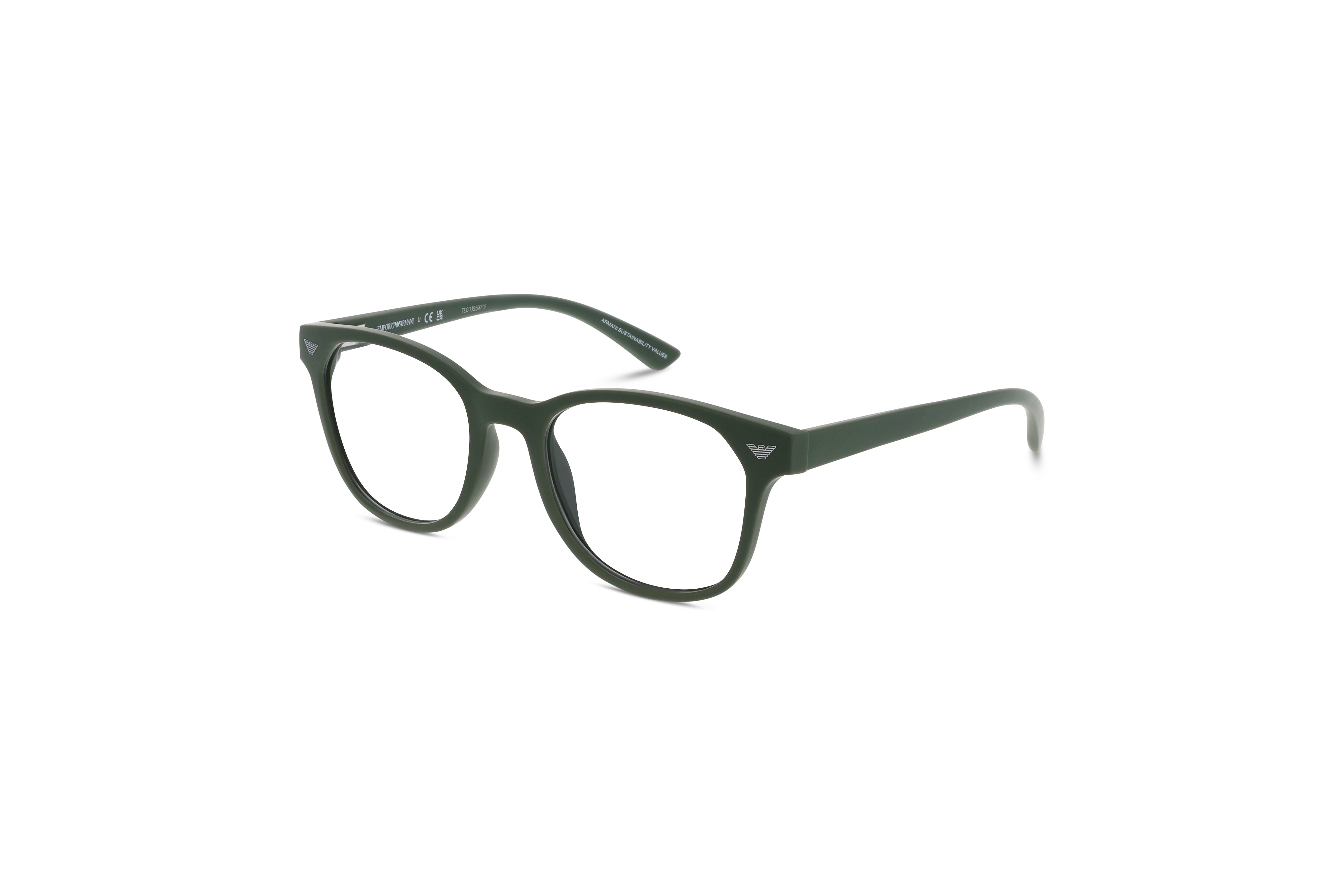 45° Ansicht der Brille Emporio Armani EA3240U in Grün auf weißem Hintergrund.
