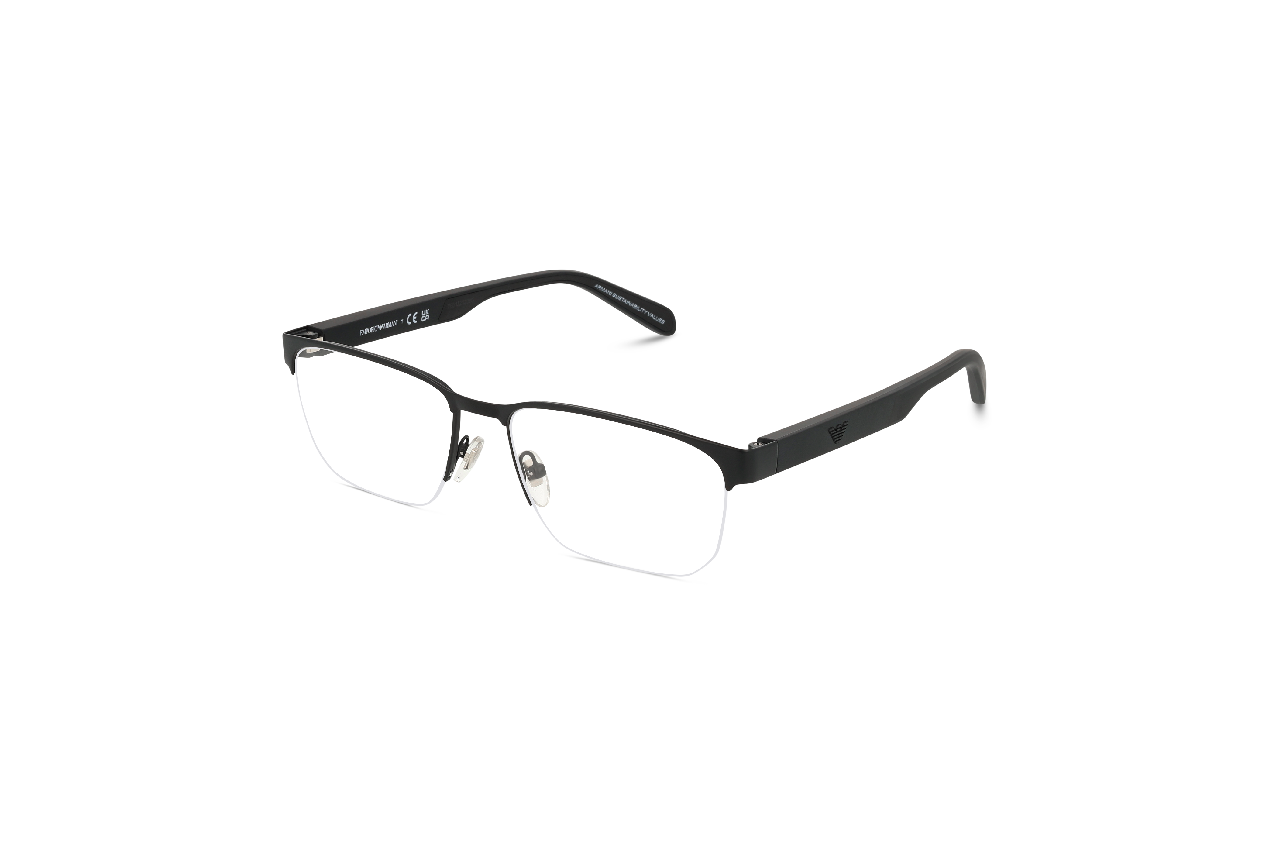 45° Ansicht der Brille Emporio Armani EA1162 in Schwarz auf weißem Hintergrund.