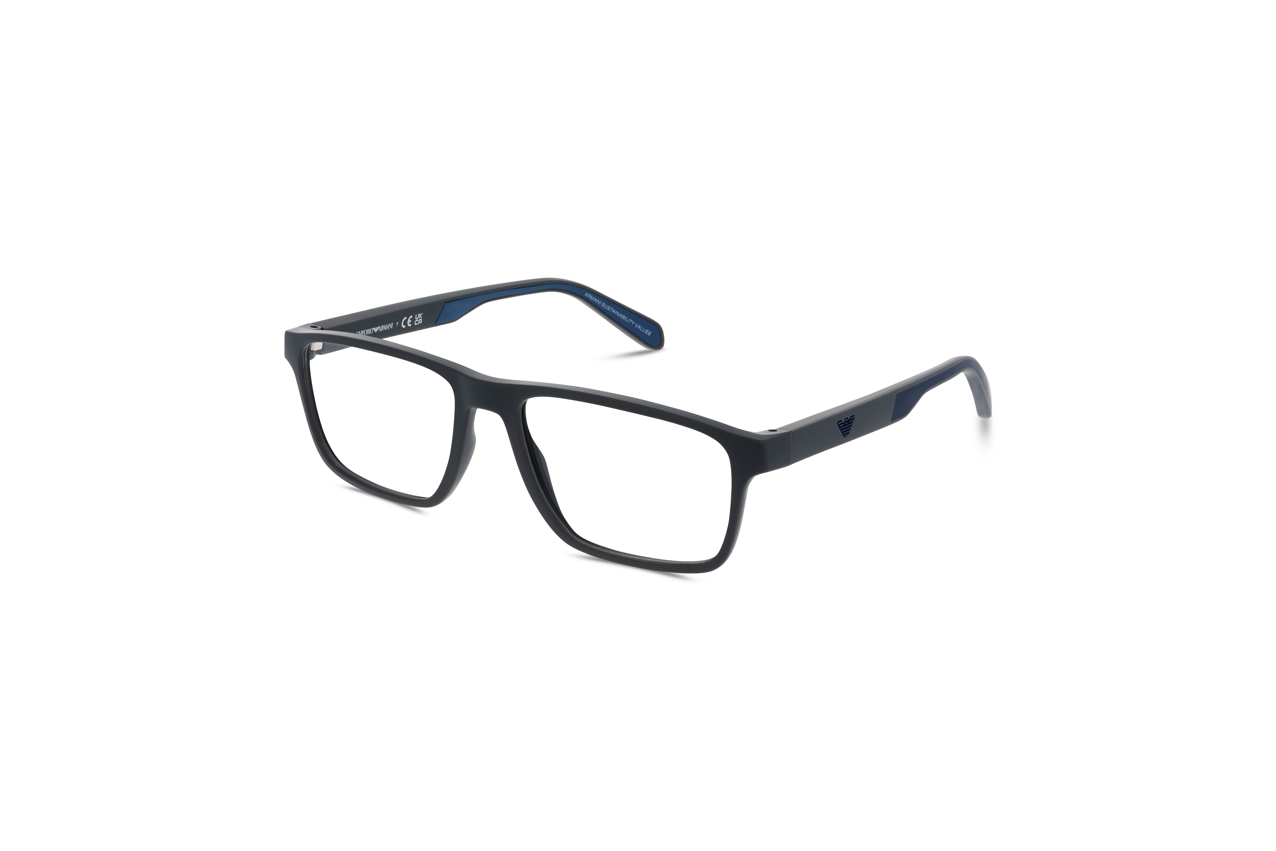 45° Ansicht der Brille Emporio Armani EA3233 in Grau auf weißem Hintergrund.