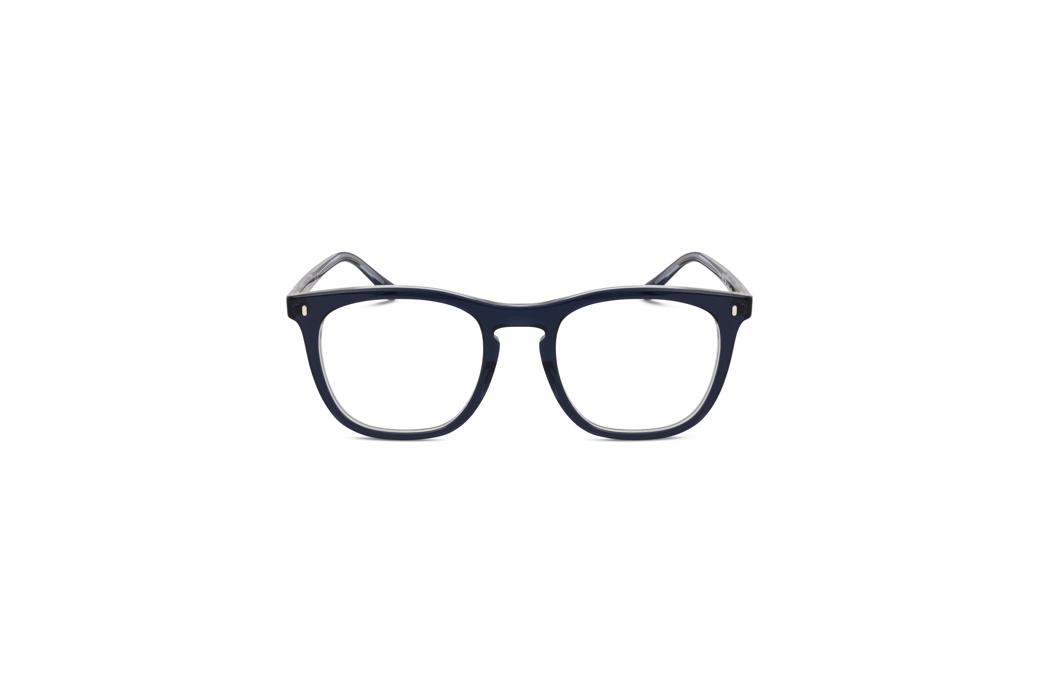 Die Brille Ray-Ban RX2210V in Blau auf weißem Hintergrund in Frontalansicht.