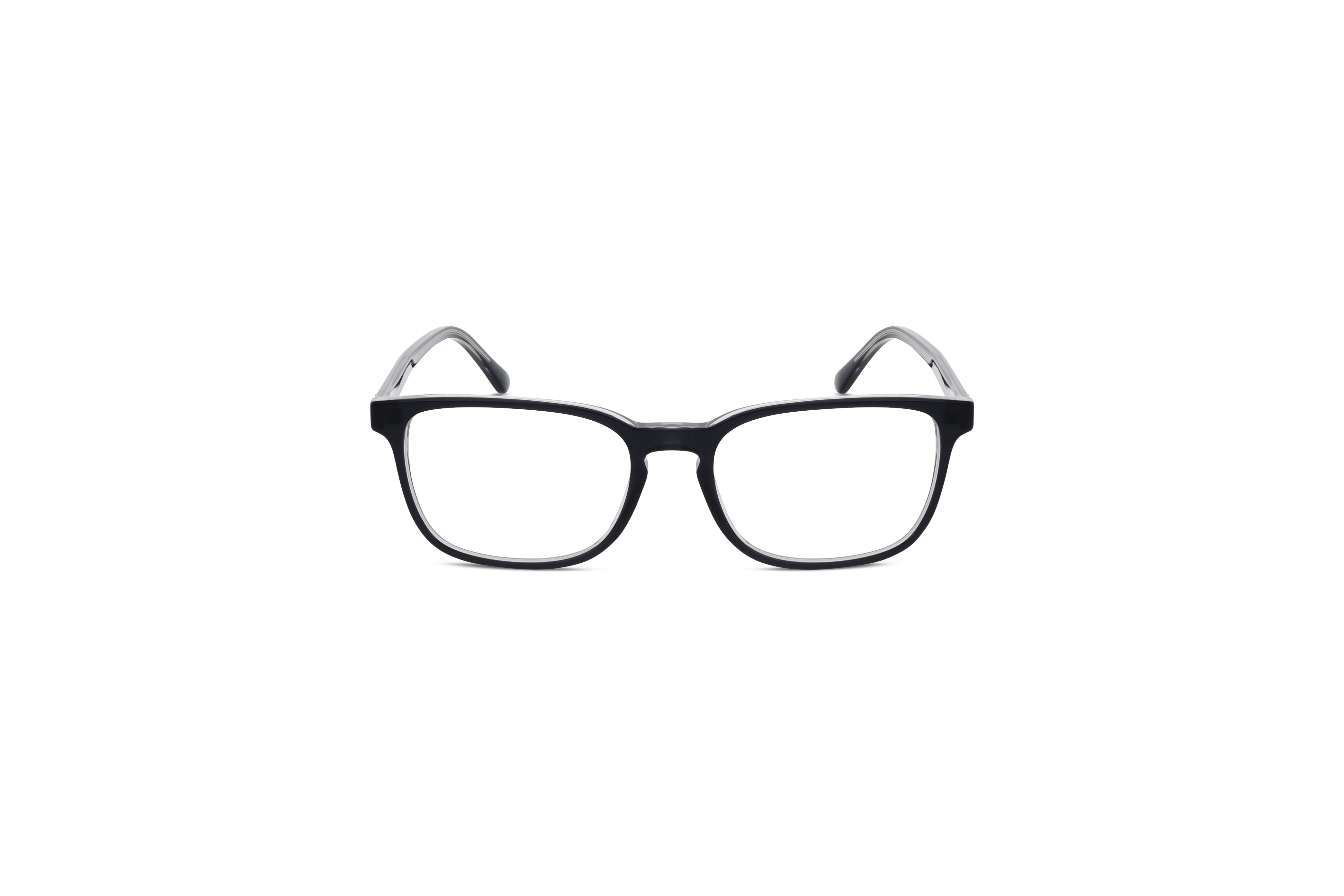 Die Brille Ray-Ban RX5418 in Schwarz auf weißem Hintergrund in Frontalansicht.