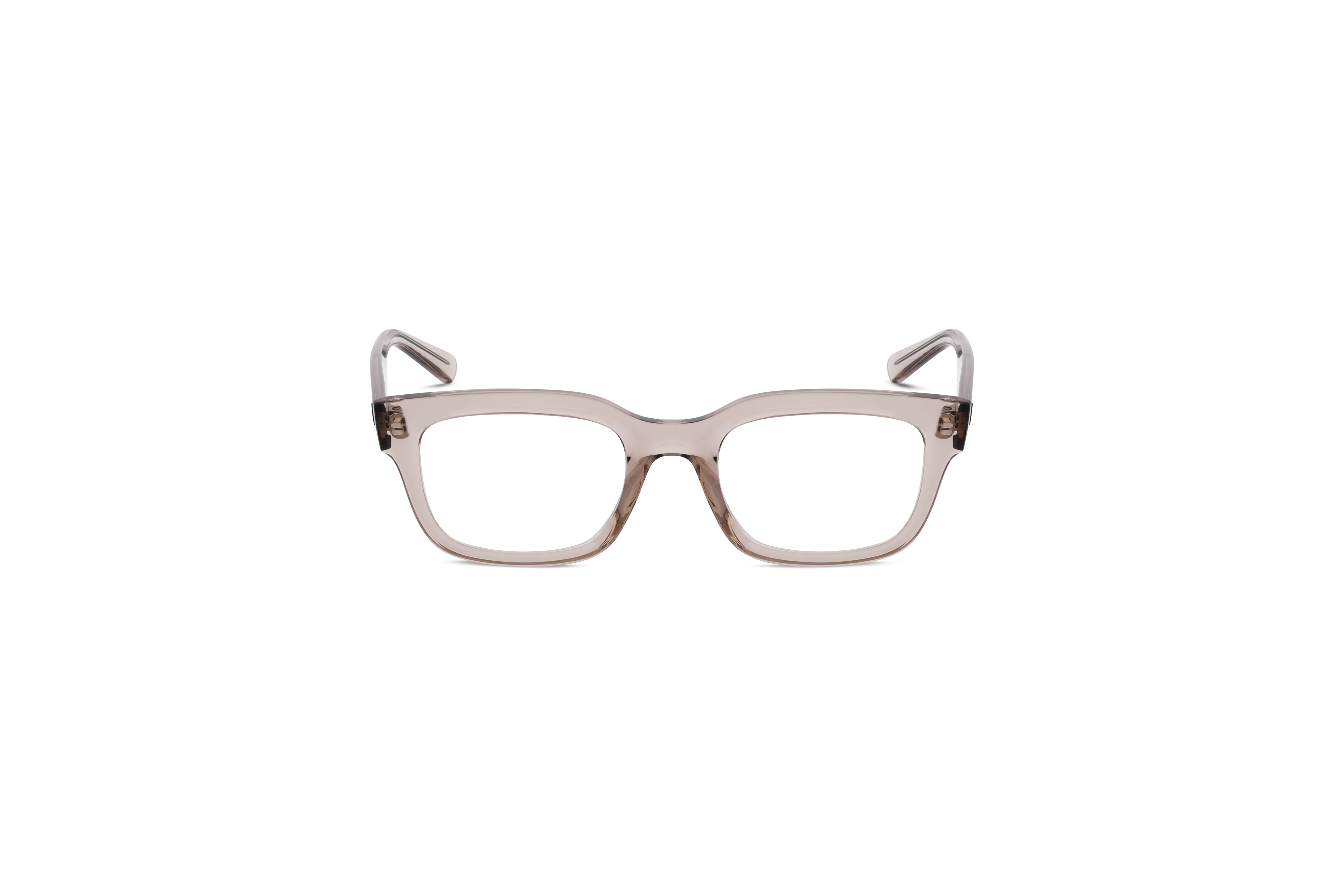 Die Brille Ray-Ban RX7217 in Transparent auf weißem Hintergrund in Frontalansicht.