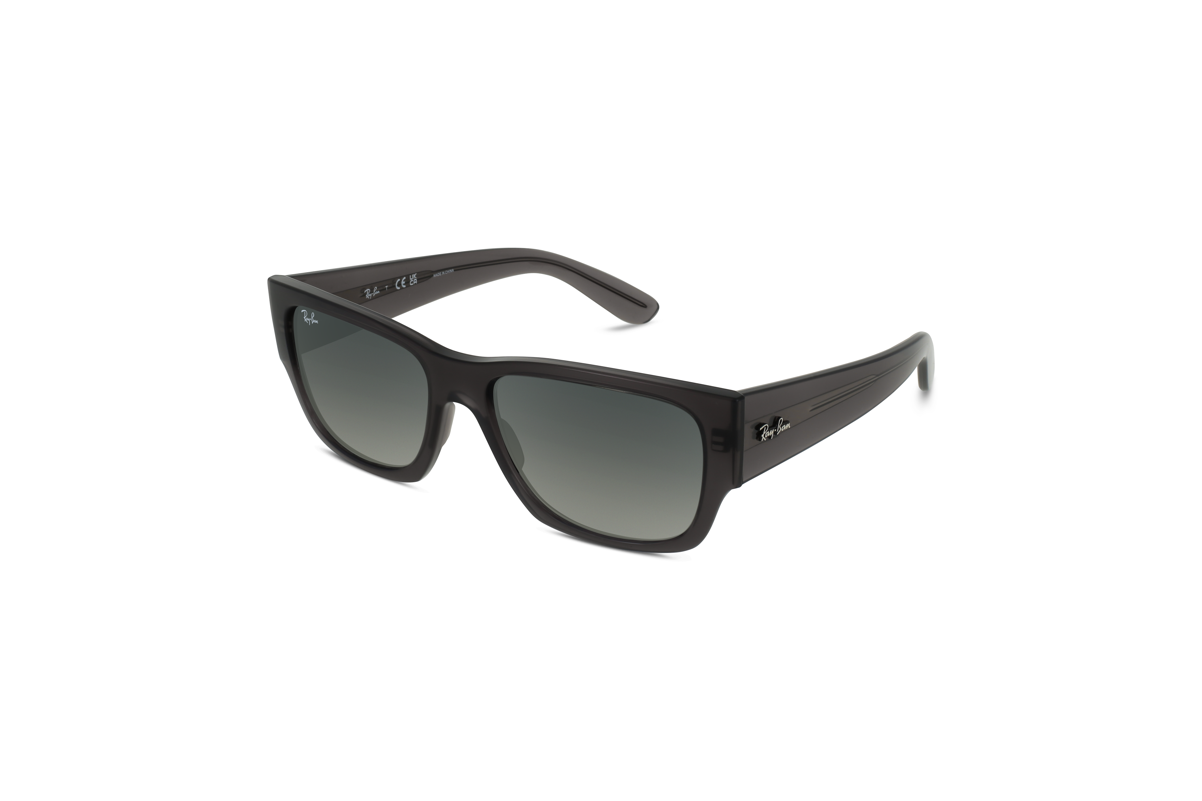 45° Ansicht der Sonnenbrille Ray-Ban RB0947S in Transparent auf weißem Hintergrund.