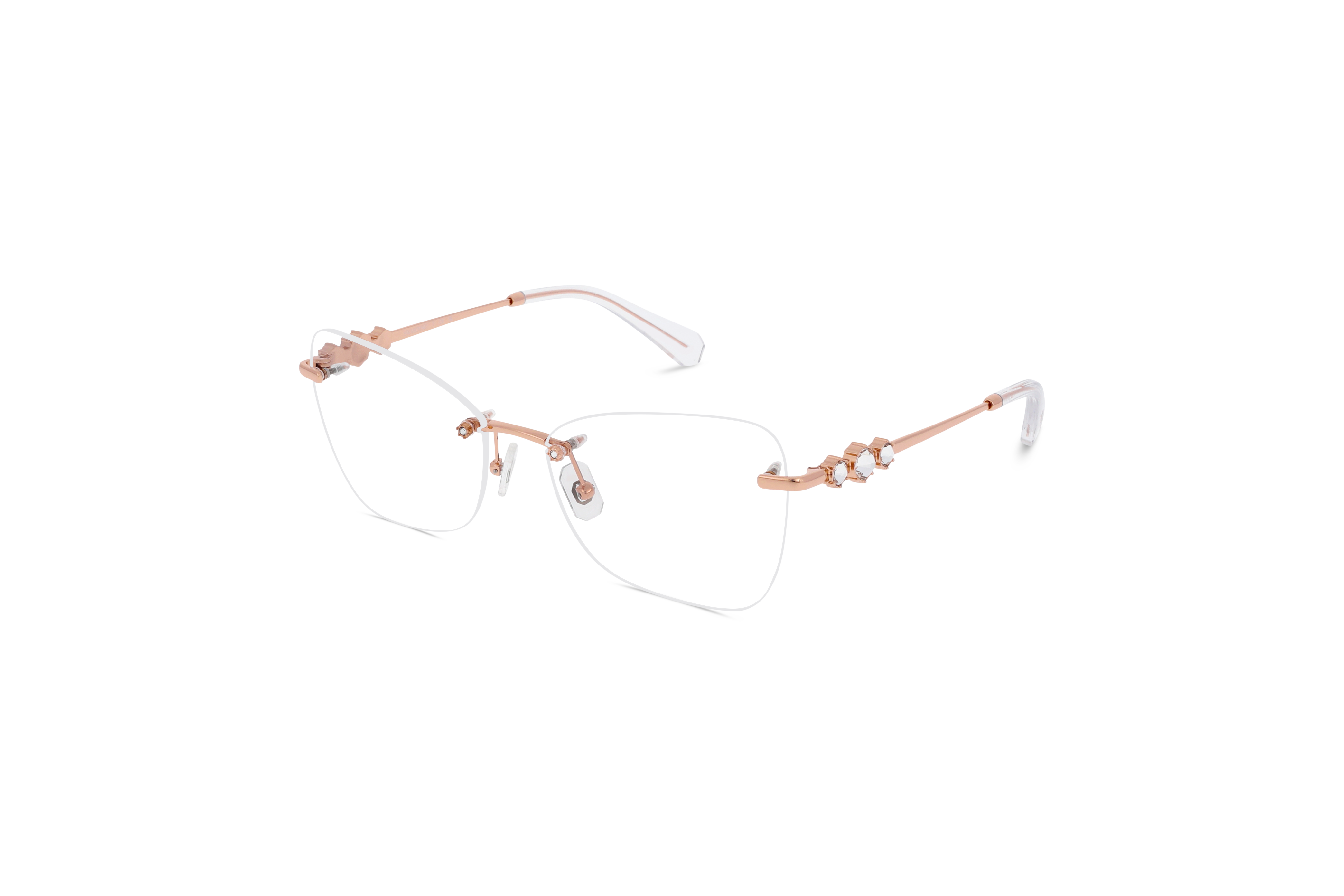 45° Ansicht der Brille Swarovski SK1014 in Gold auf weißem Hintergrund.