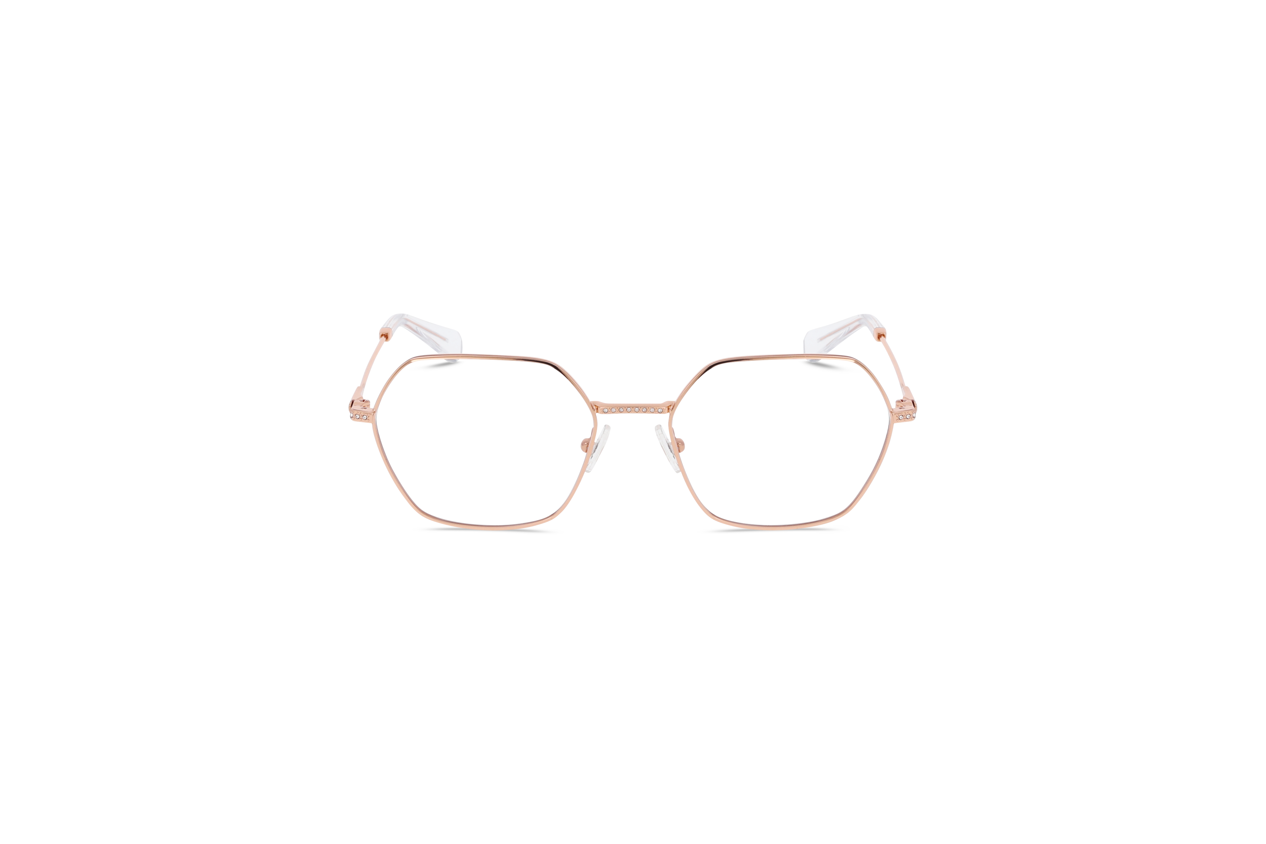 Die Brille Swarovski SK1011 in Gold auf weißem Hintergrund in Frontalansicht.