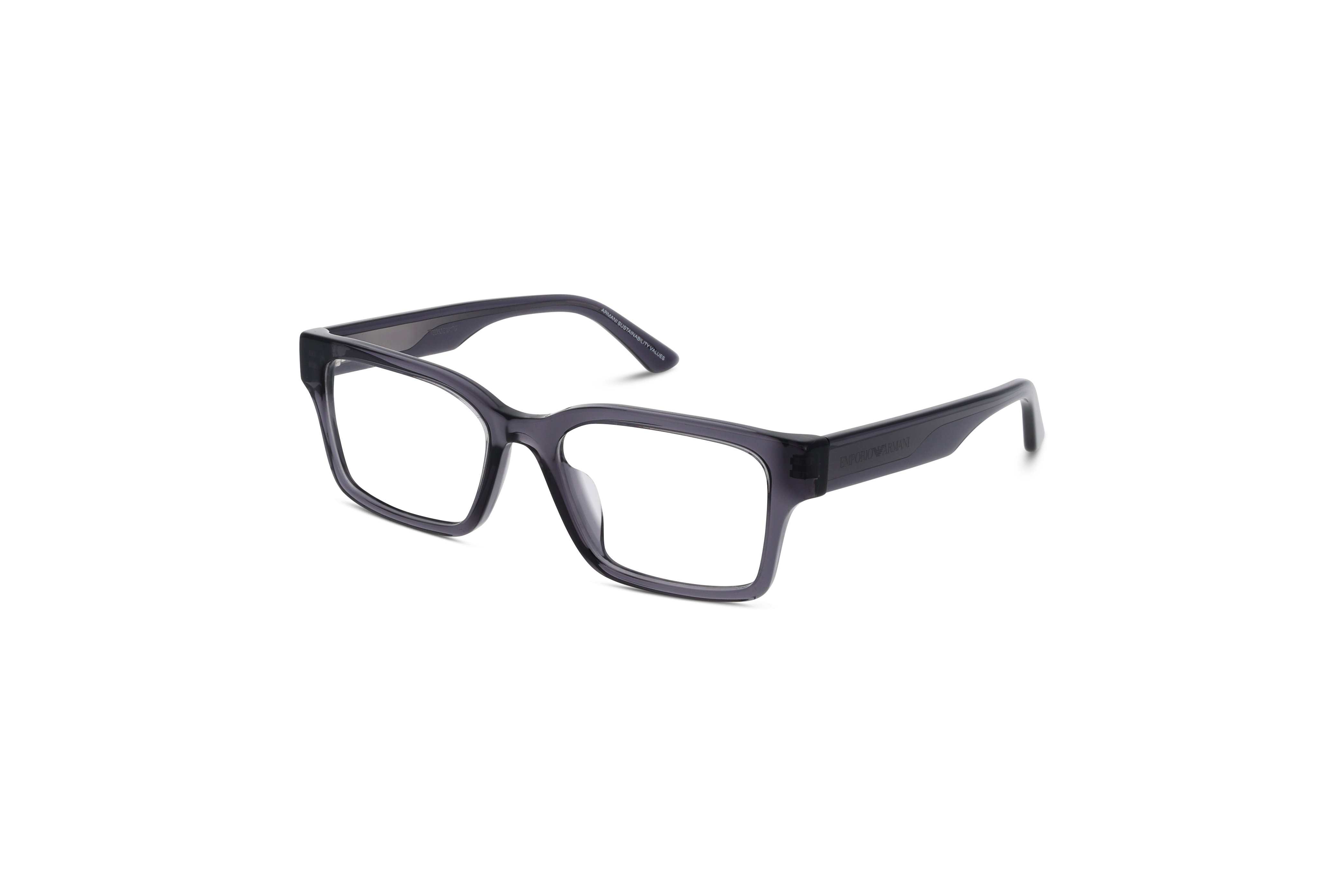 45° Ansicht der Brille Emporio Armani EA3245U in Grau auf weißem Hintergrund.