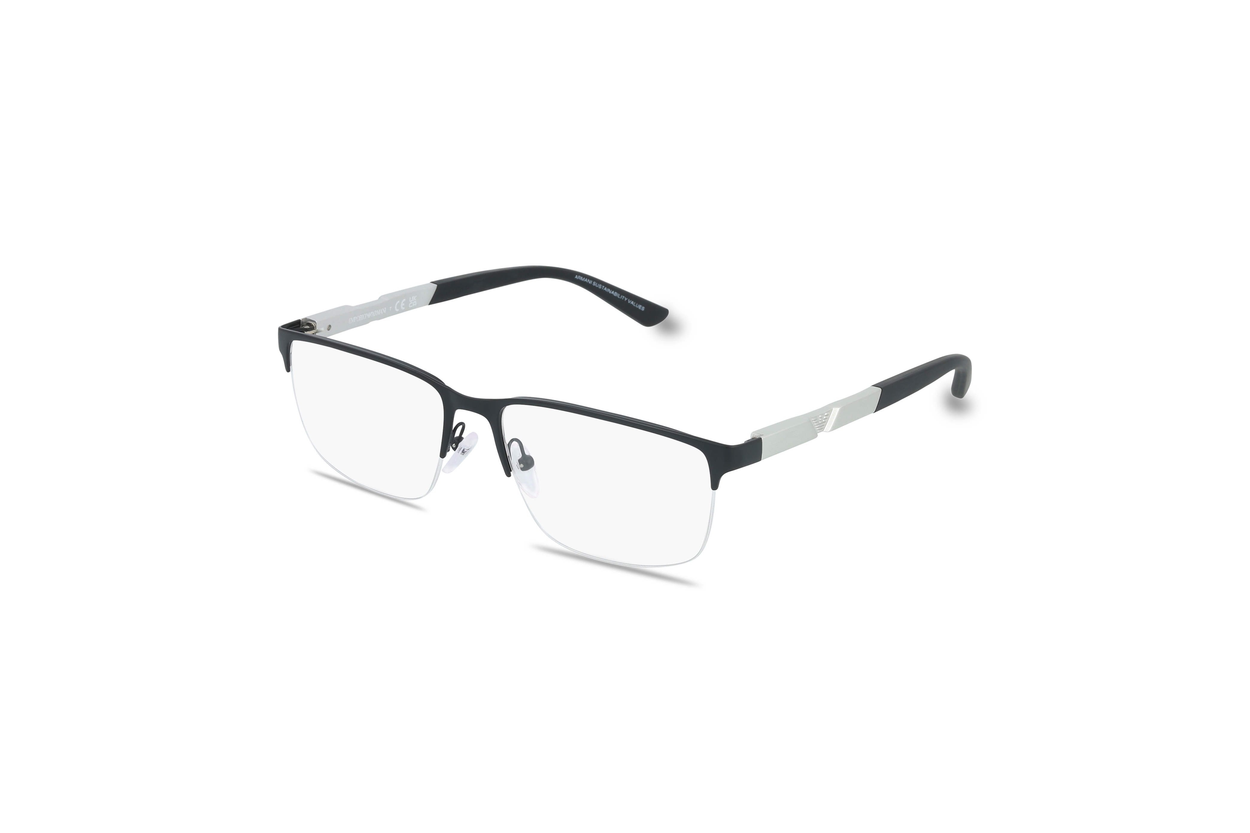 45° Ansicht der Brille Emporio Armani EA1164 in Schwarz auf weißem Hintergrund.