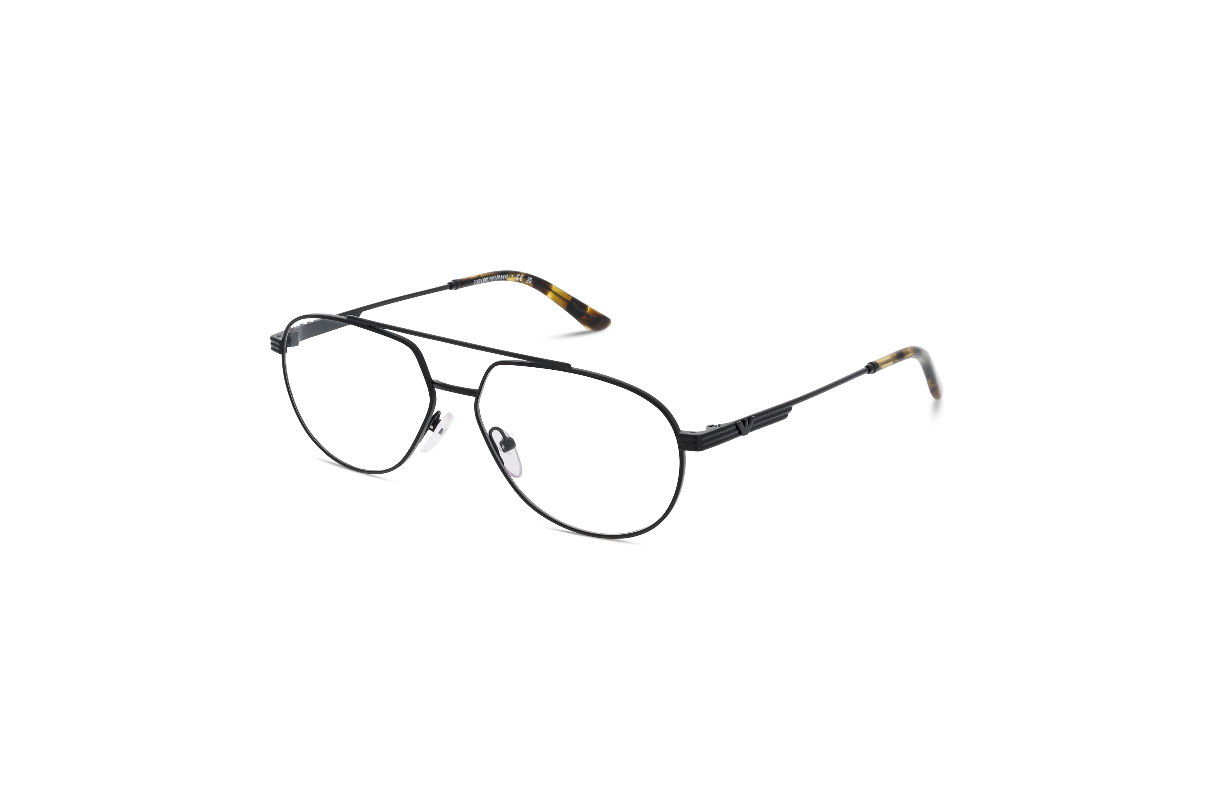 45° Ansicht der Brille Emporio Armani EA1165 in Schwarz auf weißem Hintergrund.