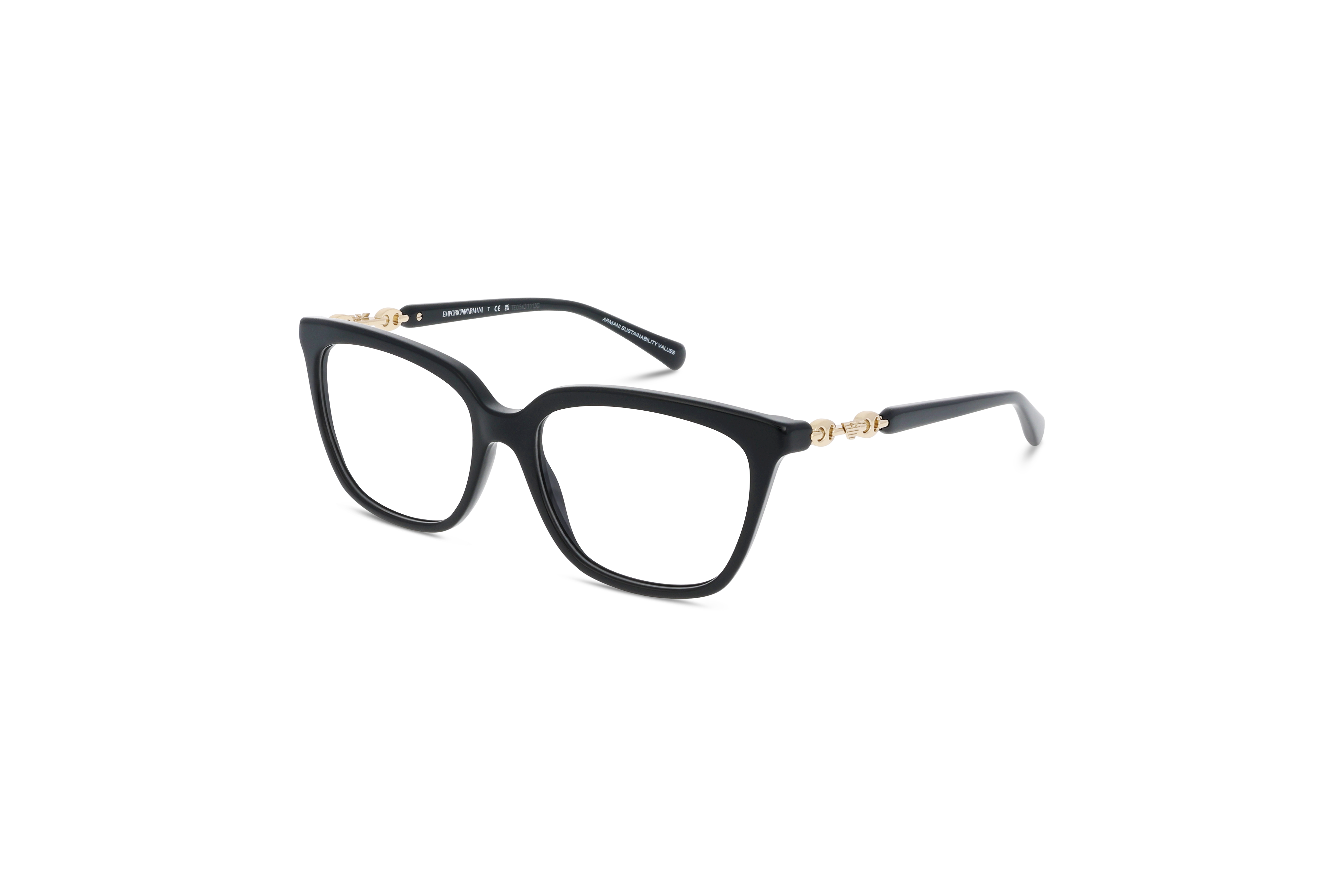 45° Ansicht der Brille Emporio Armani EA3248 in Schwarz auf weißem Hintergrund.