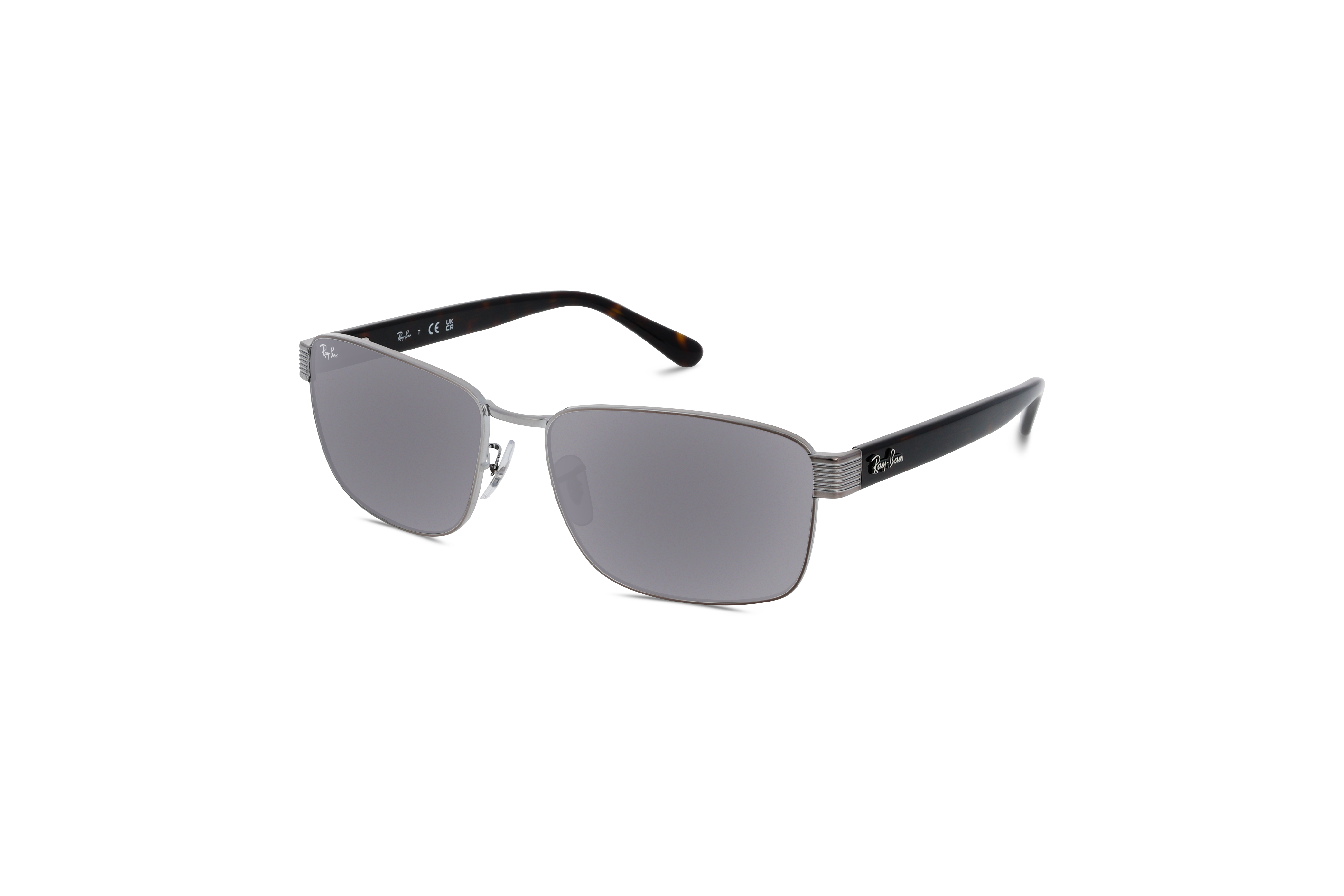 45° Ansicht der Sonnenbrille Ray-Ban RB3750 in Metallisch auf weißem Hintergrund.