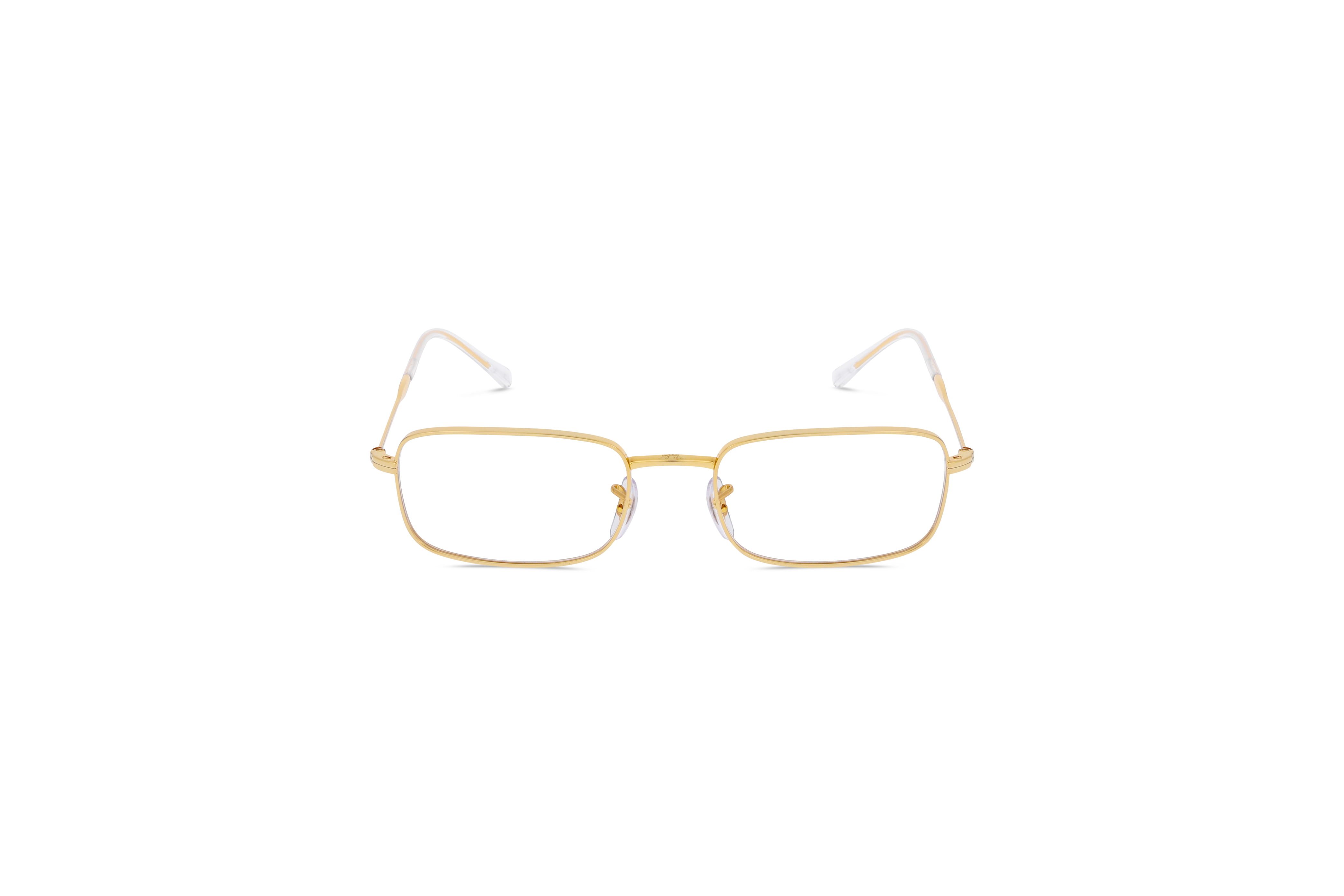Die Brille Ray-Ban RX3746V in Gold auf weißem Hintergrund in Frontalansicht.