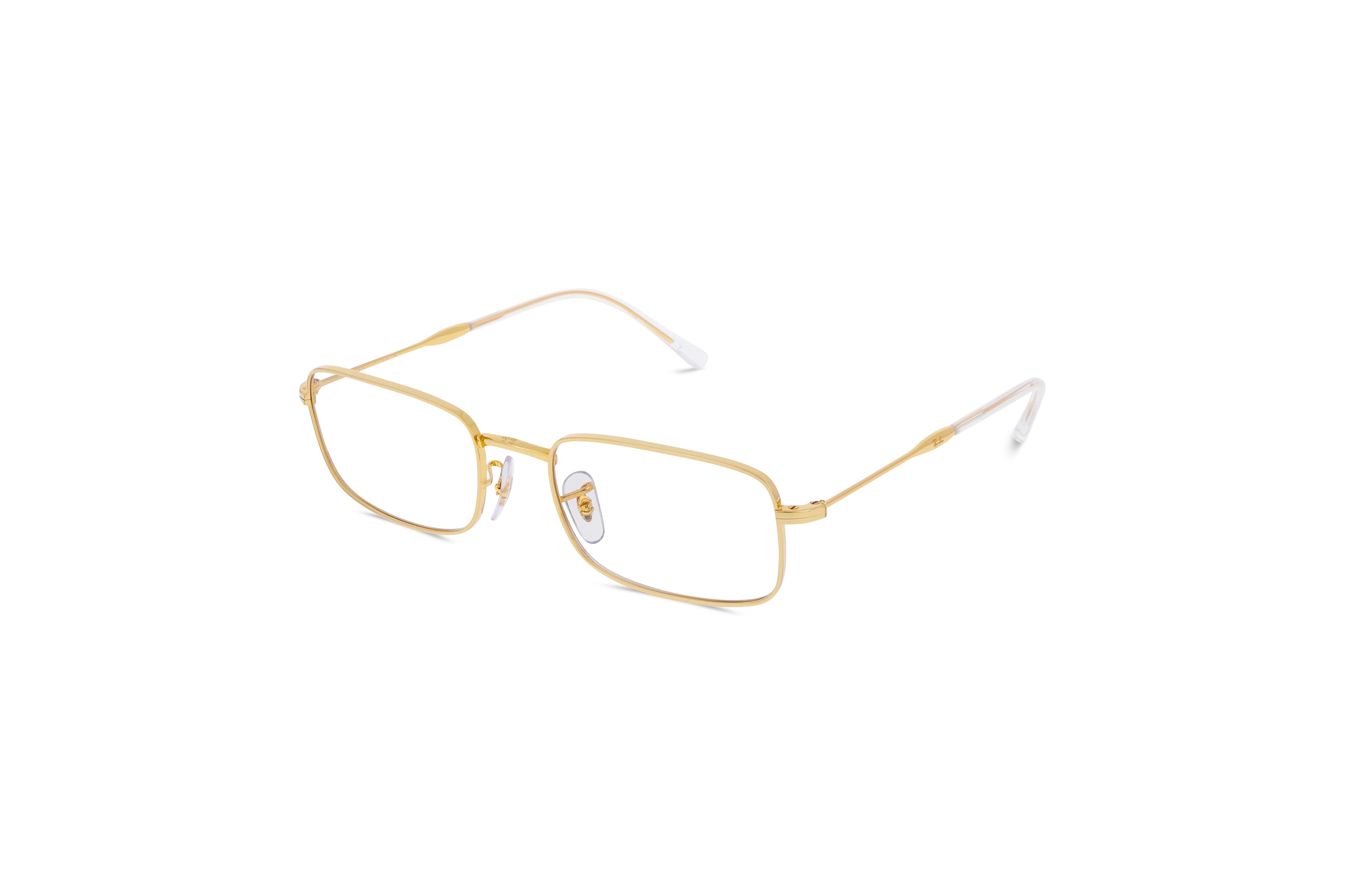 45° Ansicht der Brille Ray-Ban RX3746V in Gold auf weißem Hintergrund.