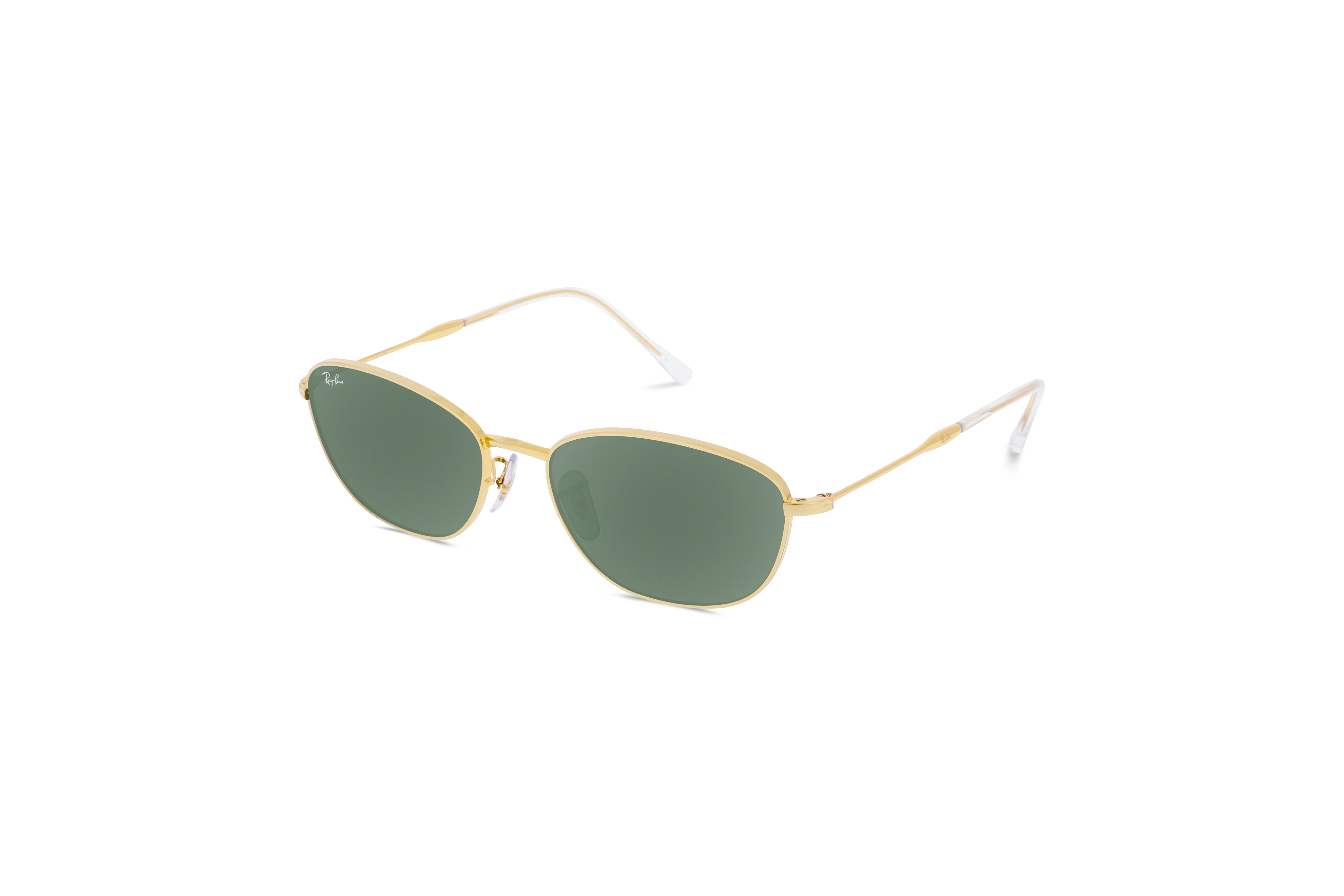 45° Ansicht der Sonnenbrille Ray-Ban RB3749 in Gold auf weißem Hintergrund.