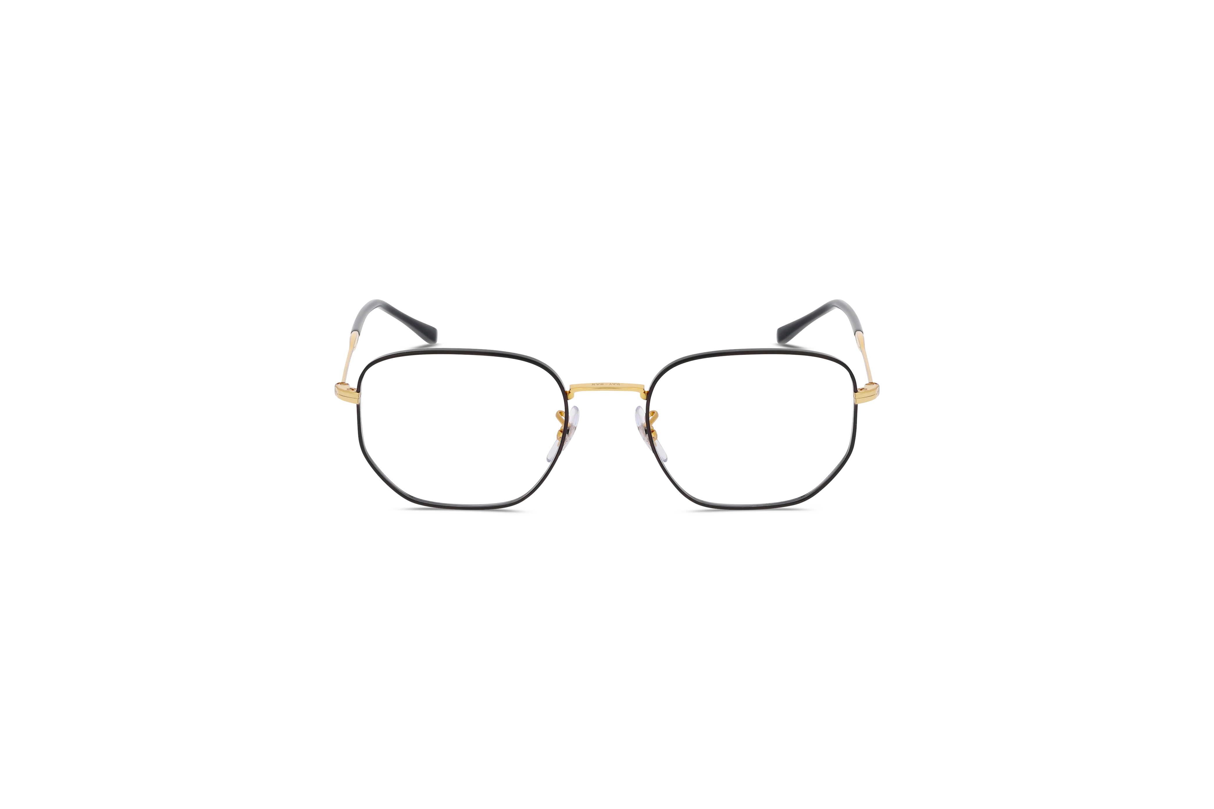 Die Brille Ray-Ban RX6496 in Schwarz auf weißem Hintergrund in Frontalansicht.