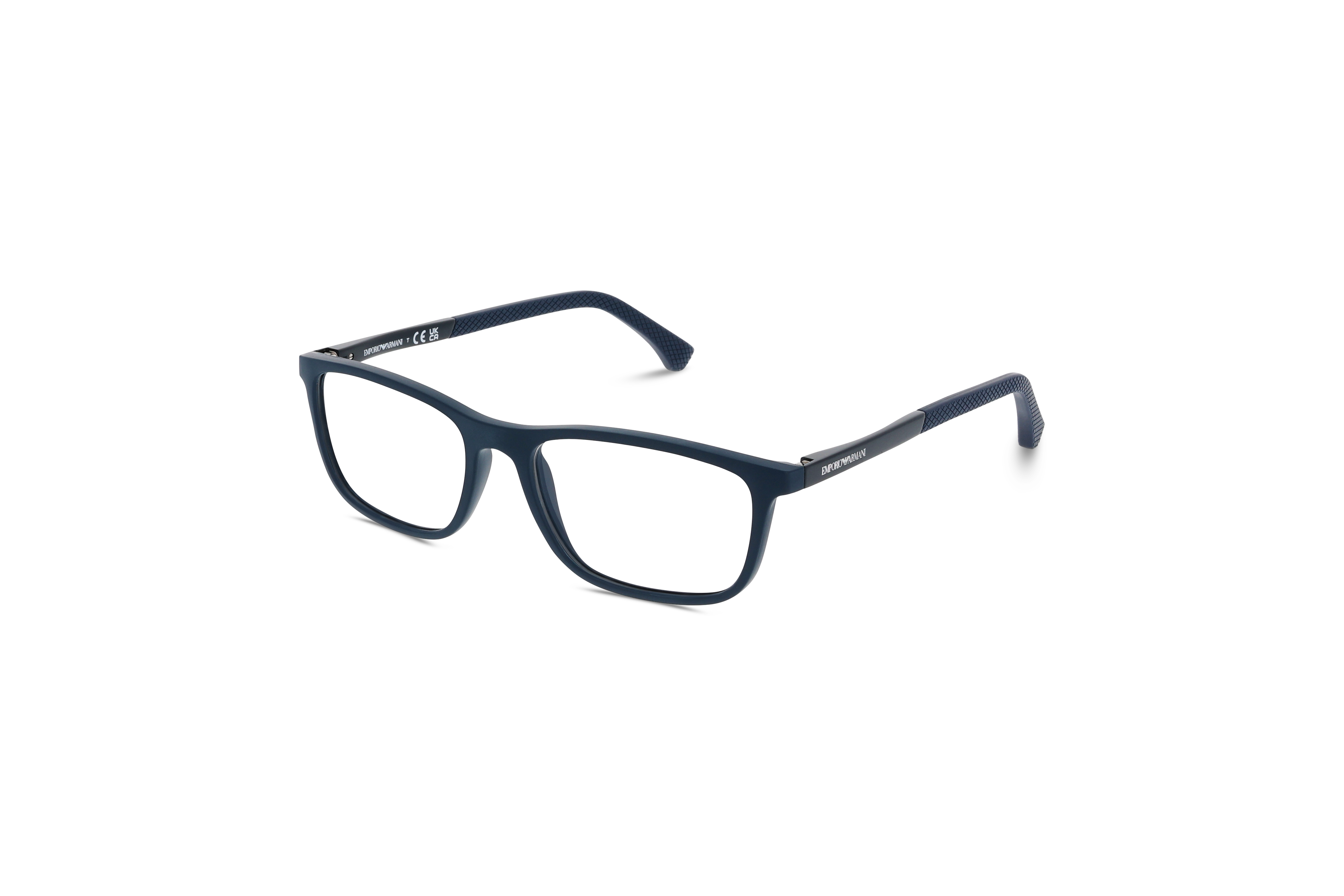 45° Ansicht der Brille Emporio Armani EA3069 in Blau auf weißem Hintergrund.