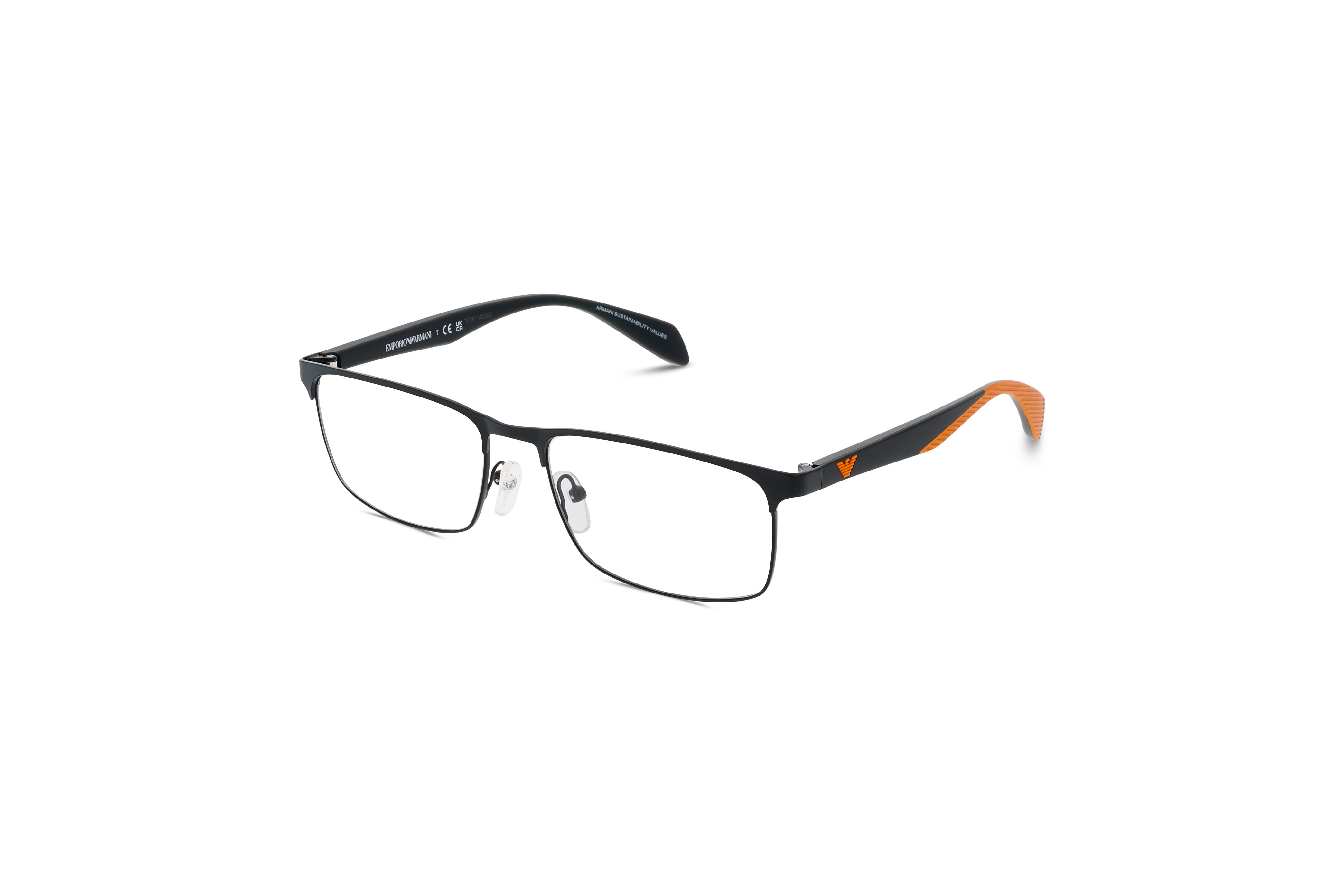 45° Ansicht der Brille Emporio Armani EA1149 in Schwarz auf weißem Hintergrund.