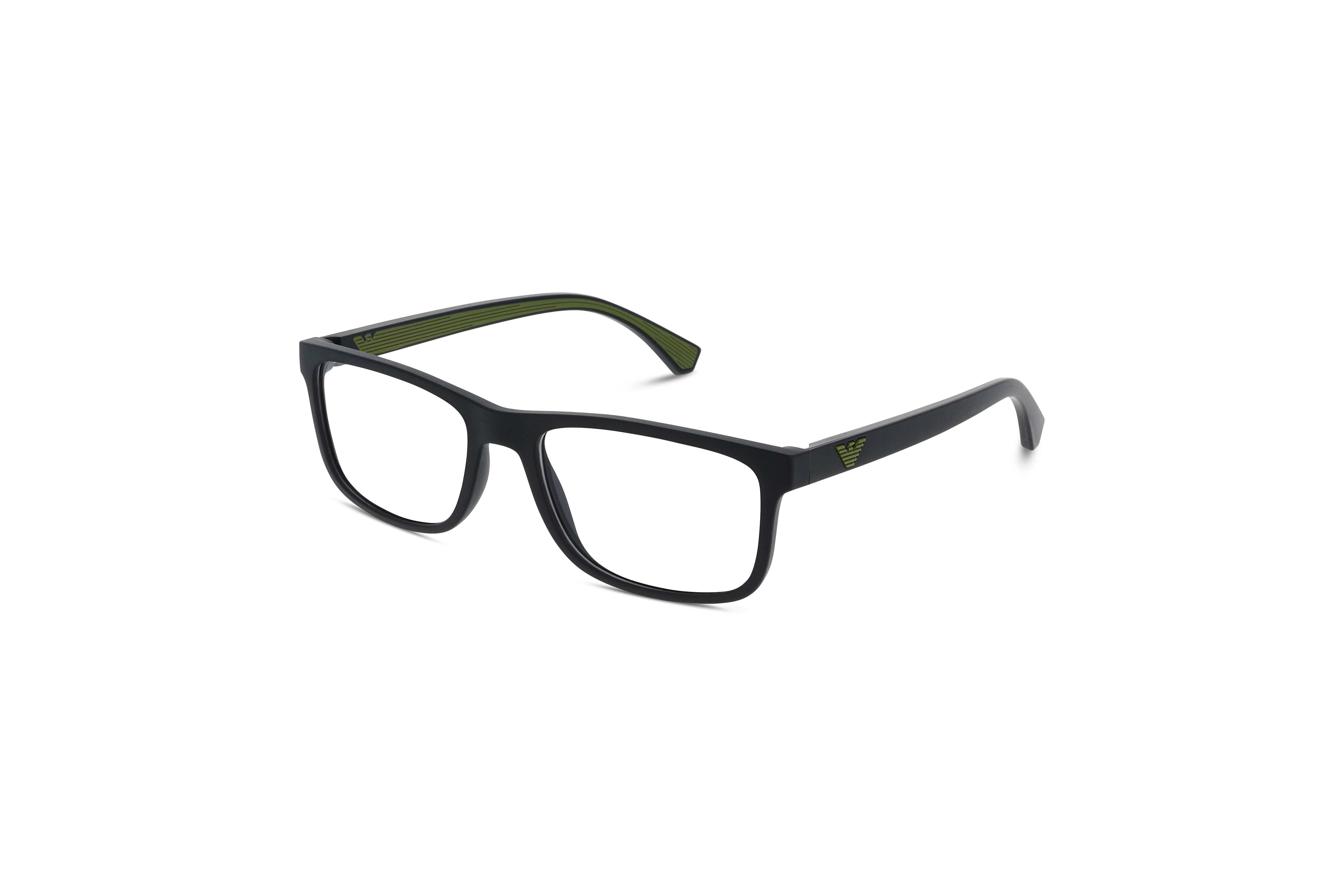 45° Ansicht der Brille Emporio Armani EA3147 in Schwarz auf weißem Hintergrund.