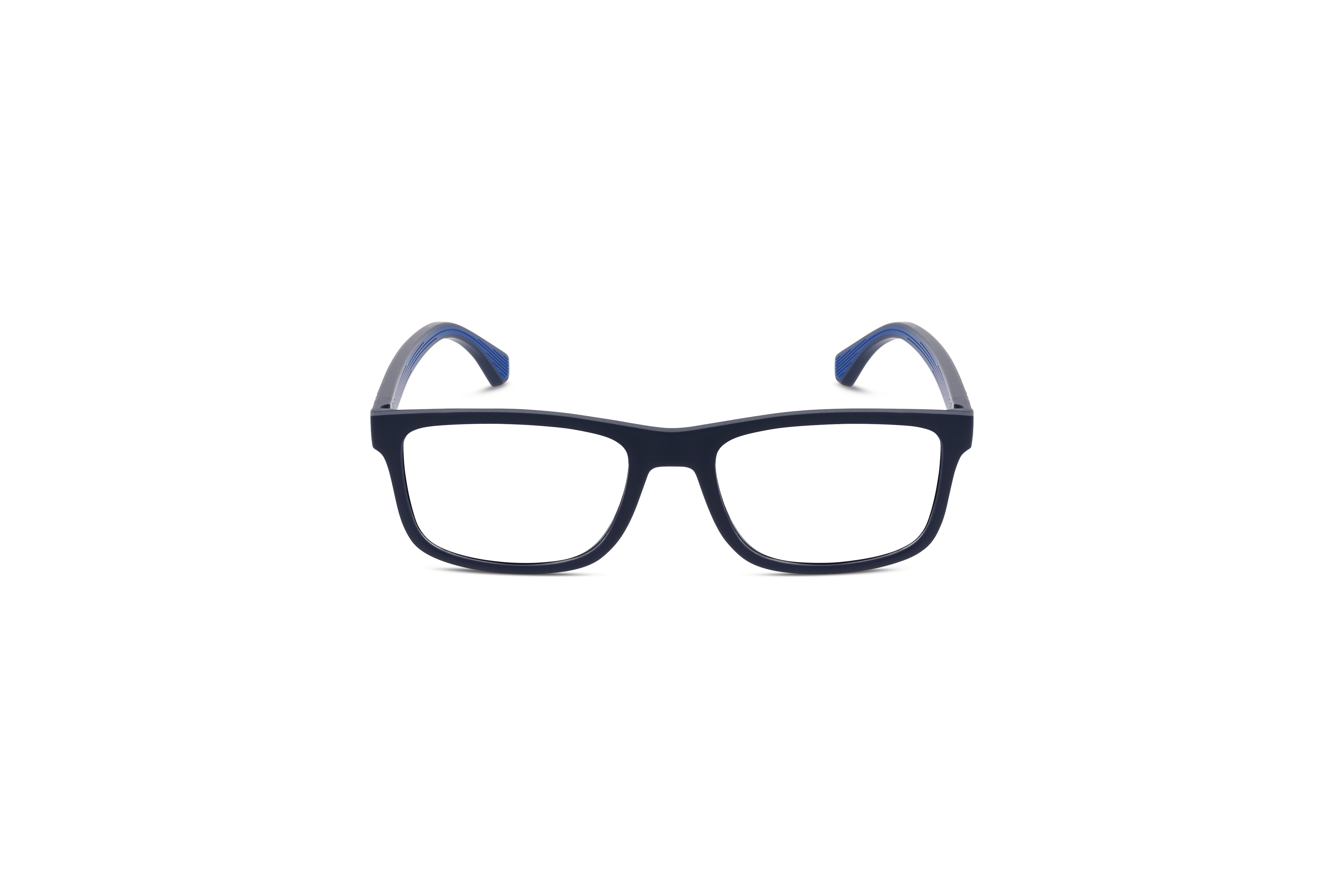 Die Brille Emporio Armani EA3147 in Blau auf weißem Hintergrund in Frontalansicht.