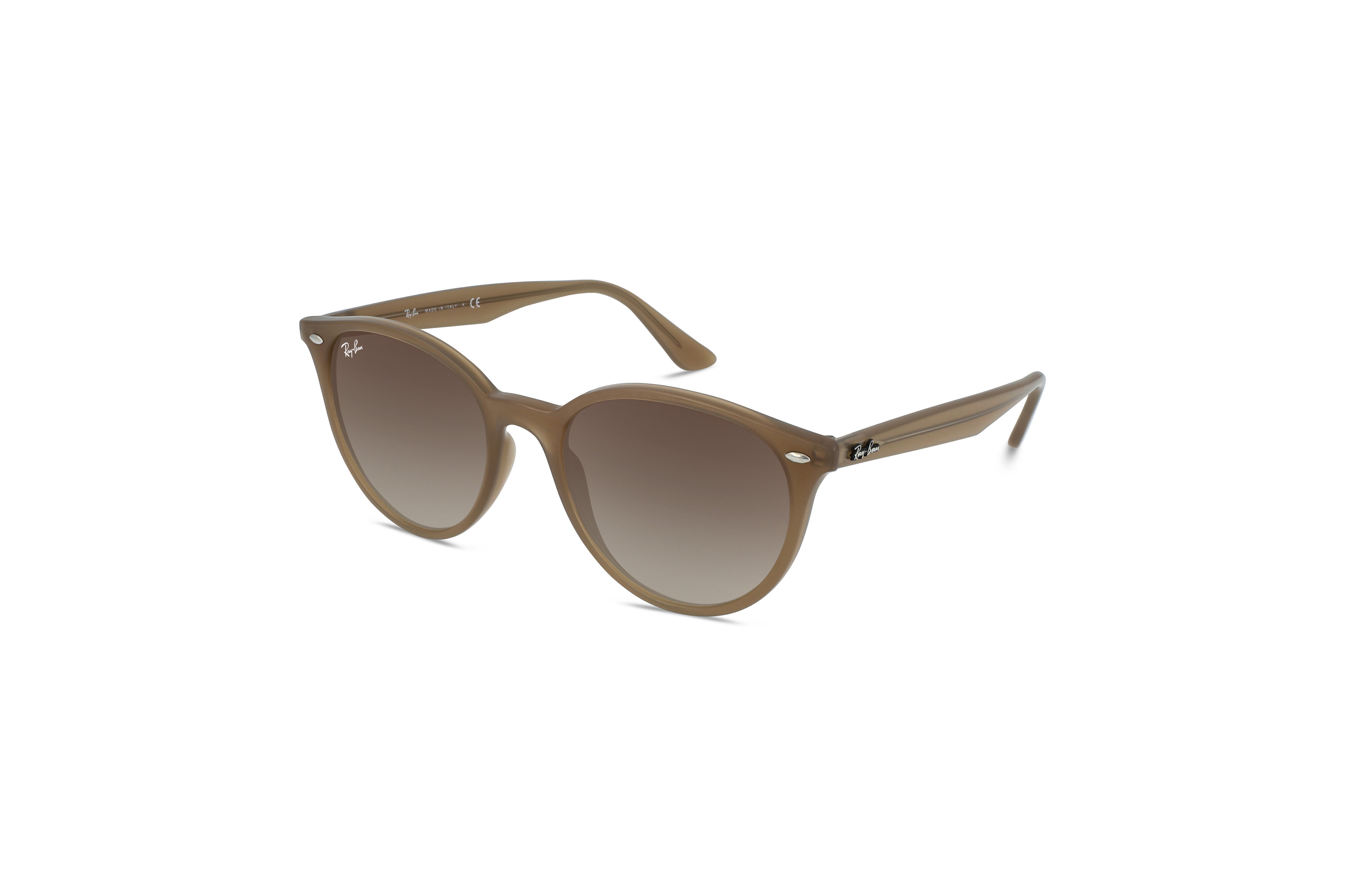 45° Ansicht der Sonnenbrille Ray-Ban RB4305 in Beige auf weißem Hintergrund.