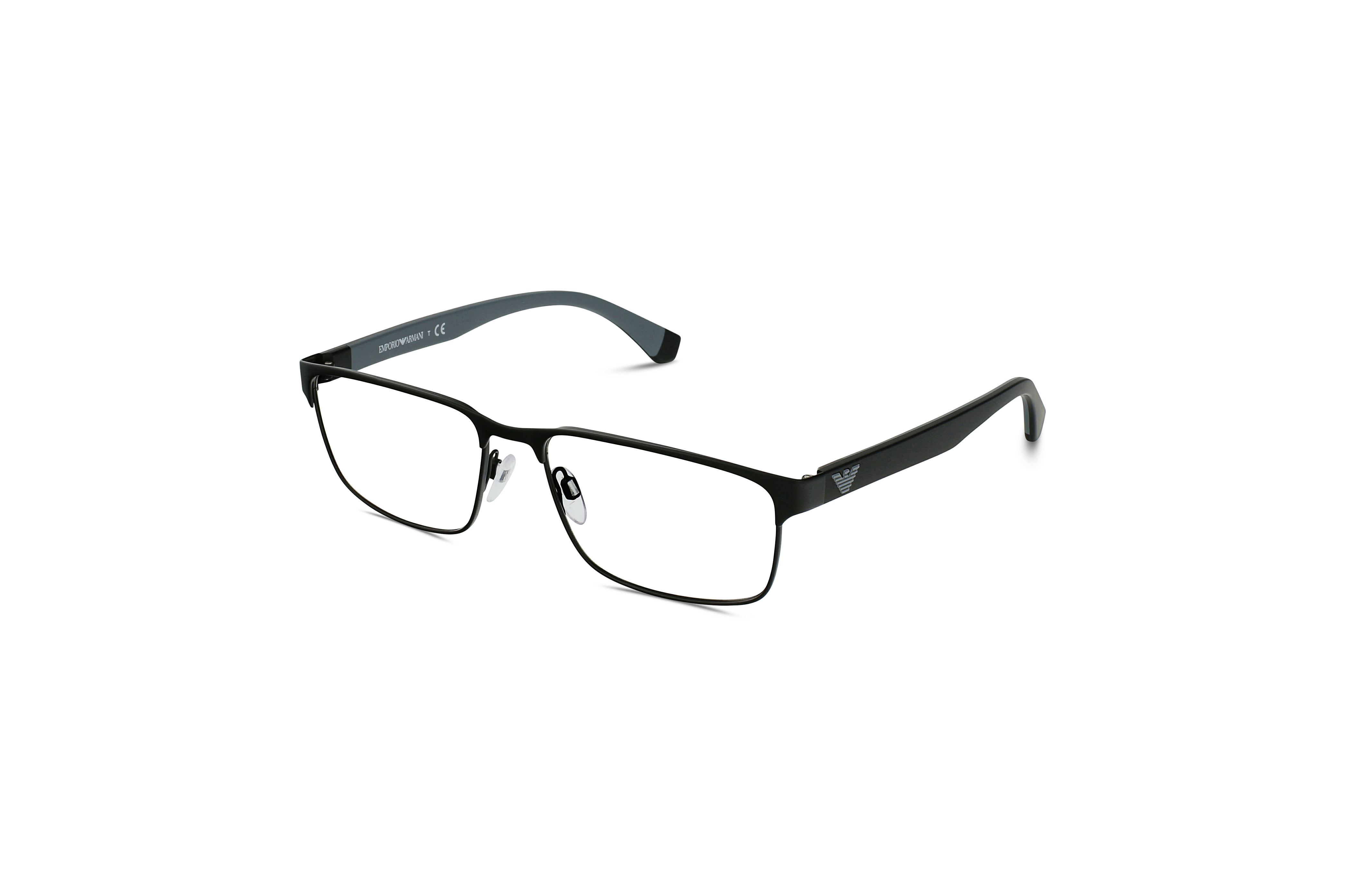 45° Ansicht der Brille Emporio Armani EA1105 in Schwarz auf weißem Hintergrund.