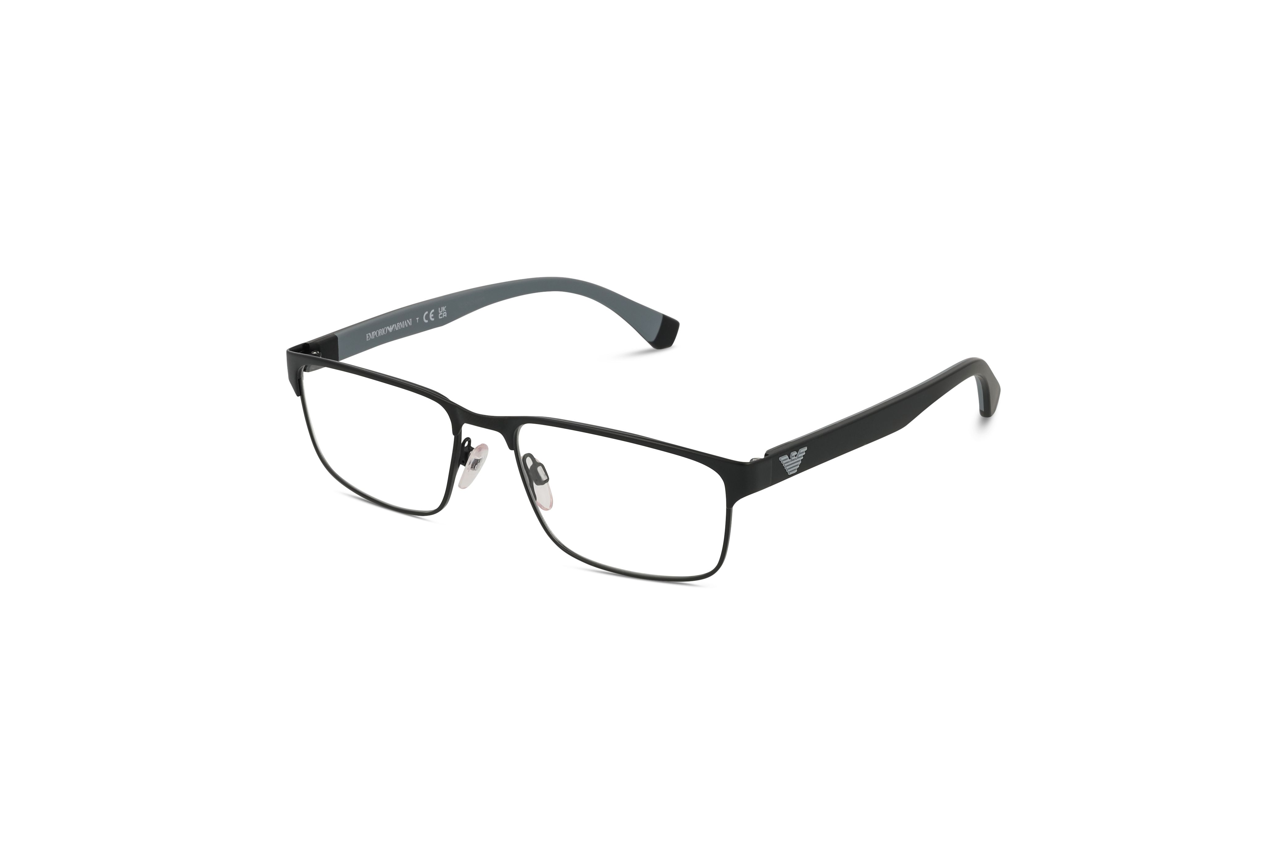 45° Ansicht der Brille Emporio Armani EA1105 in Schwarz auf weißem Hintergrund.