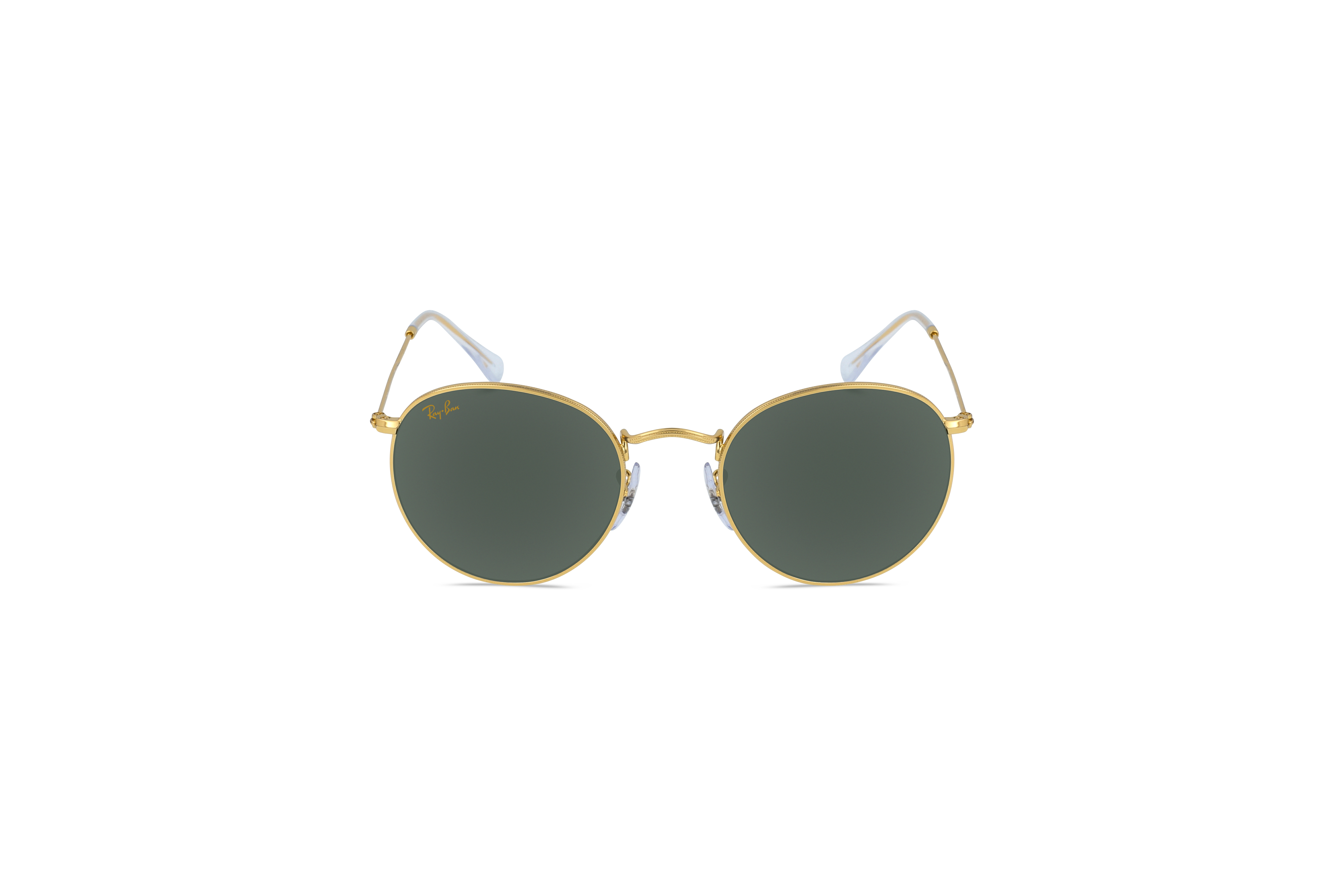 Die Sonnenbrille Ray-Ban RB3447 in Gold auf weißem Hintergrund in Frontalansicht.