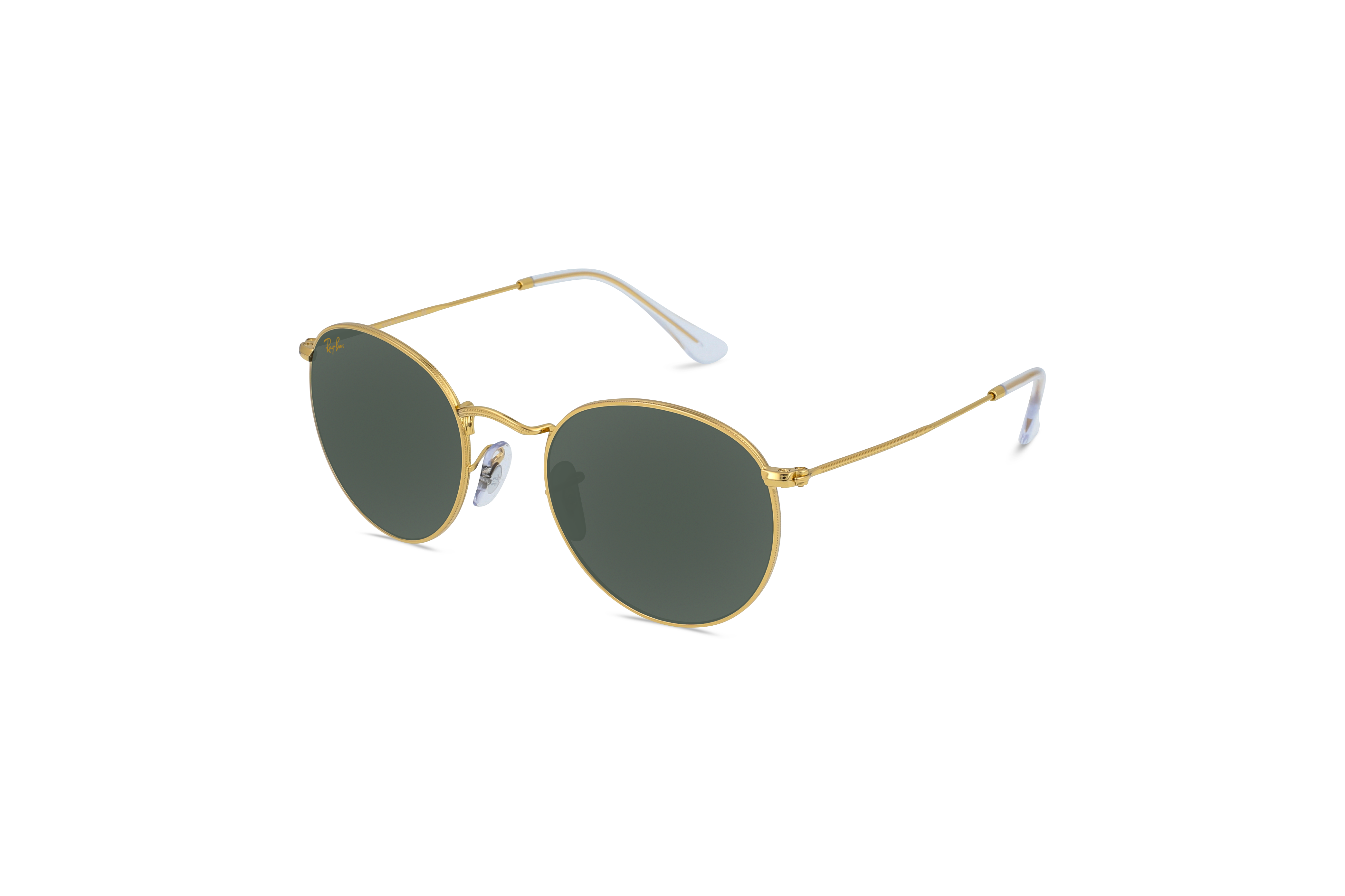 45° Ansicht der Sonnenbrille Ray-Ban RB3447 in Gold auf weißem Hintergrund.