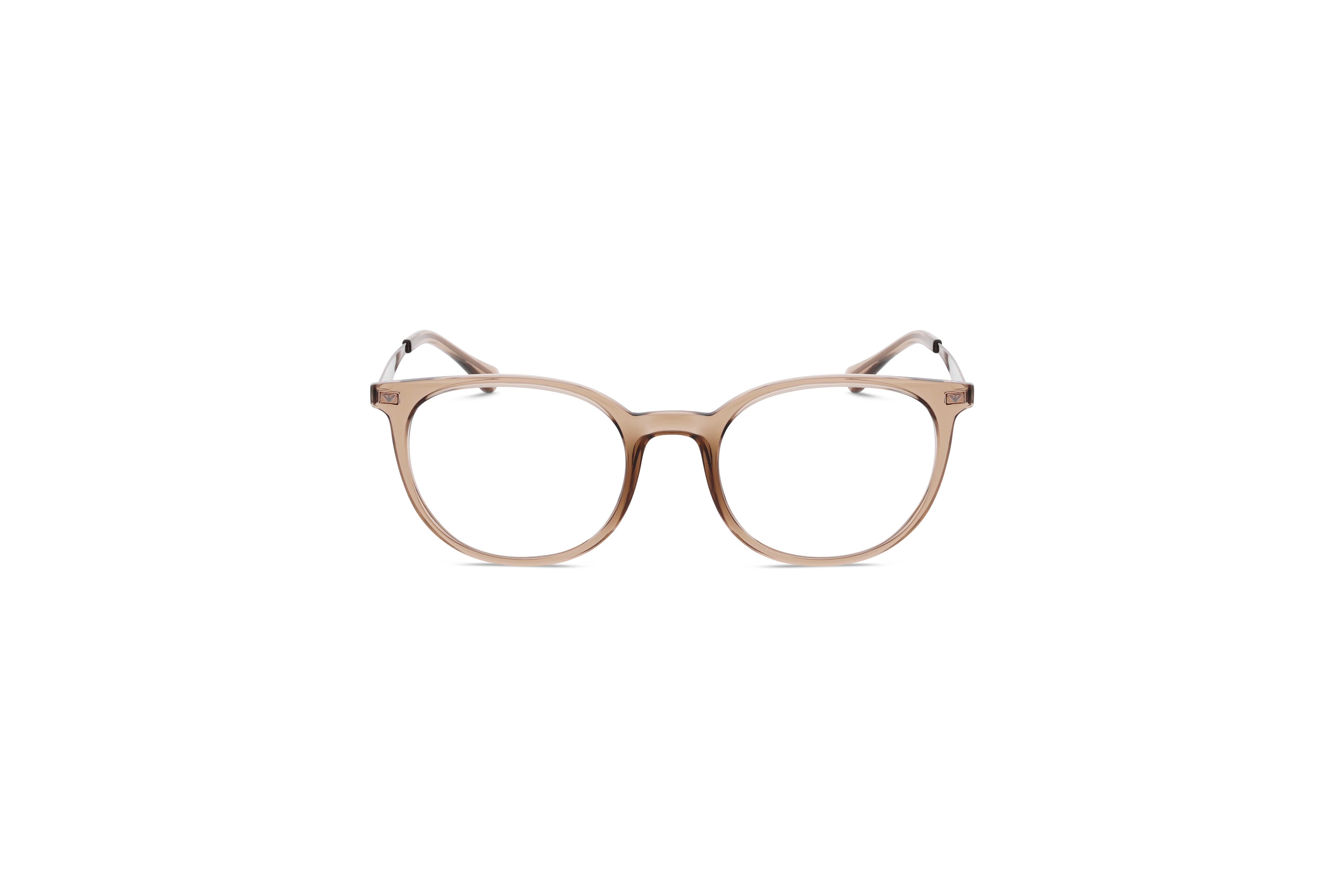Die Brille Emporio Armani EA3168 in Braun auf weißem Hintergrund in Frontalansicht.