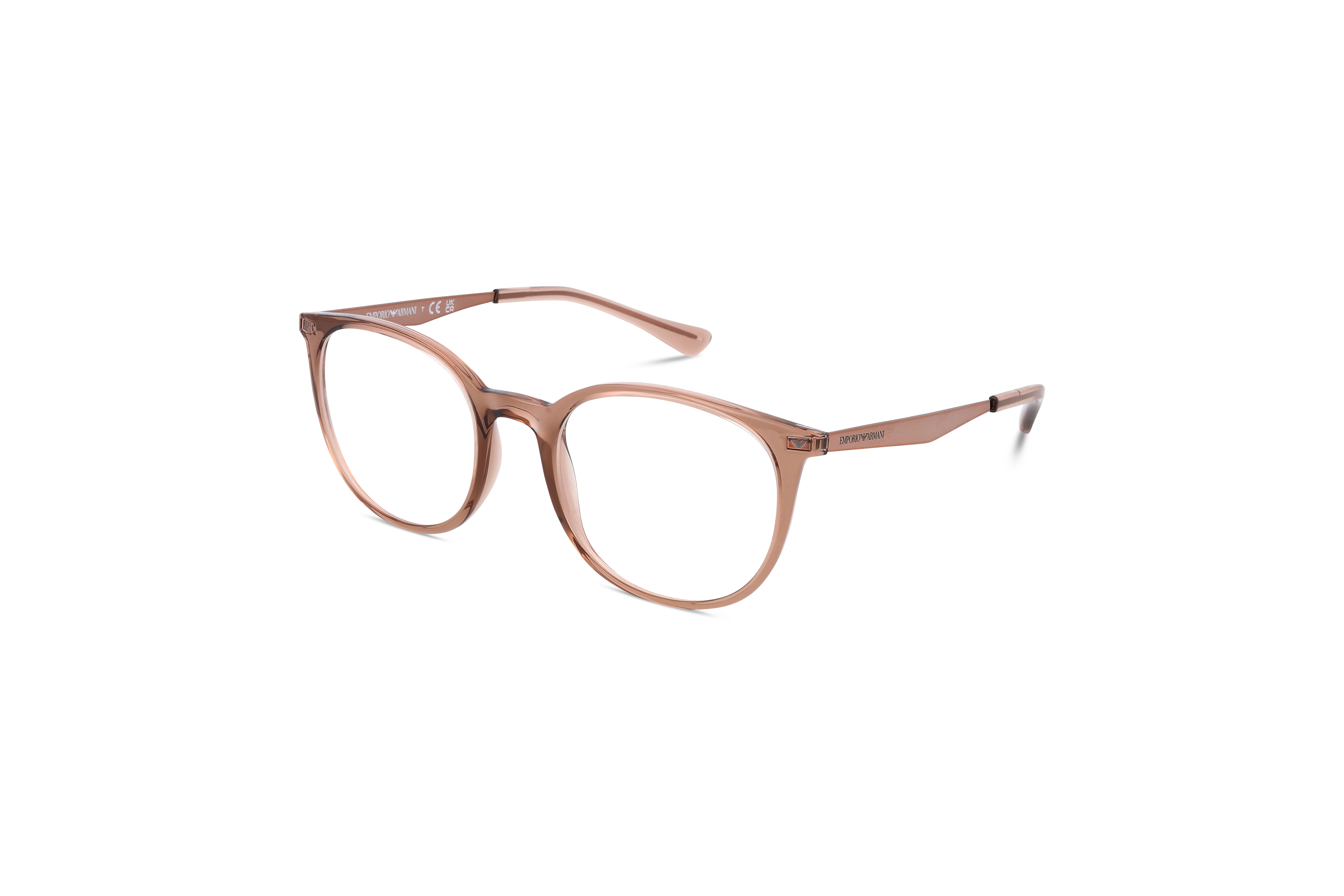45° Ansicht der Brille Emporio Armani EA3168 in Braun auf weißem Hintergrund.