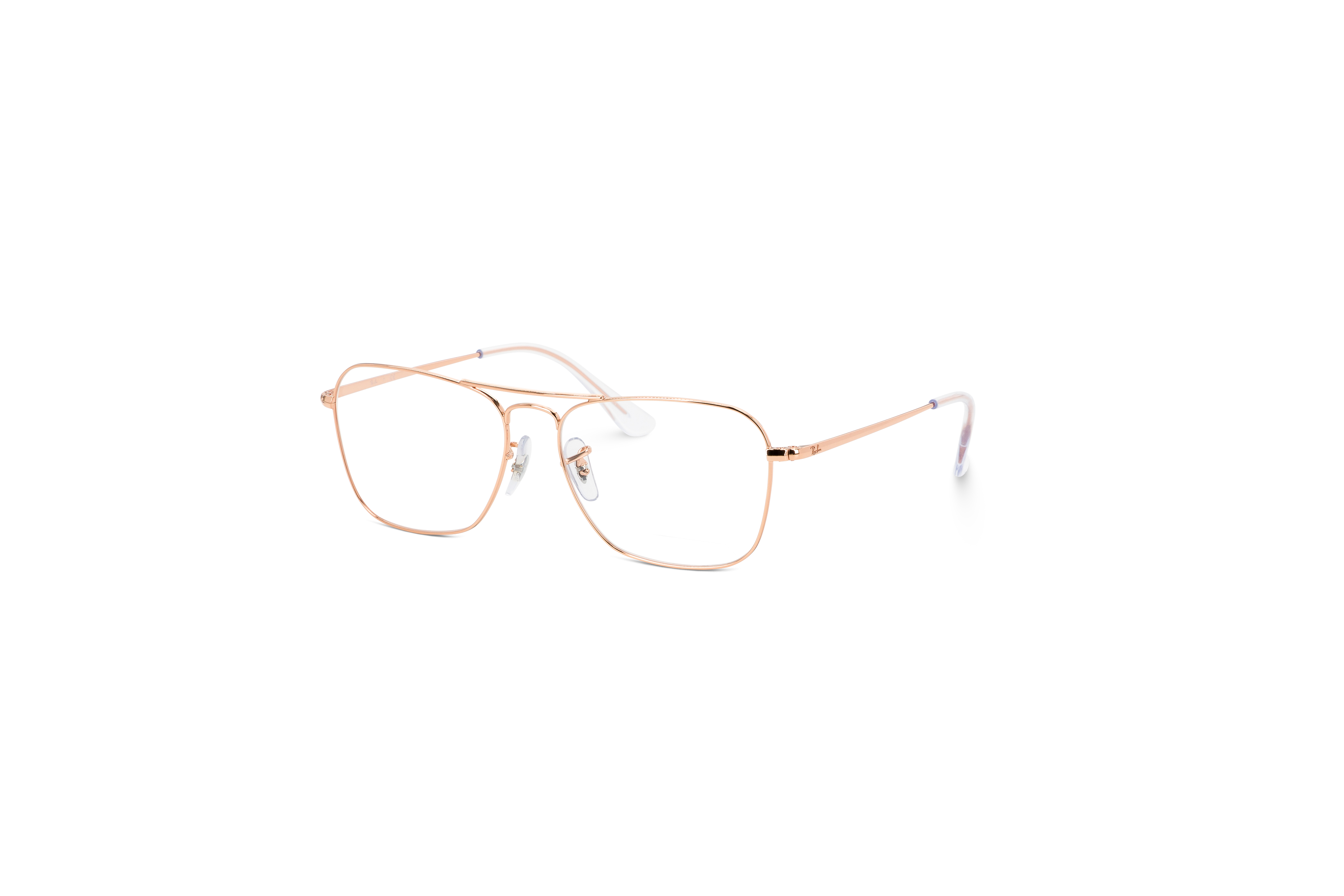 45° Ansicht der Brille Ray-Ban RX6536 in Gold auf weißem Hintergrund.