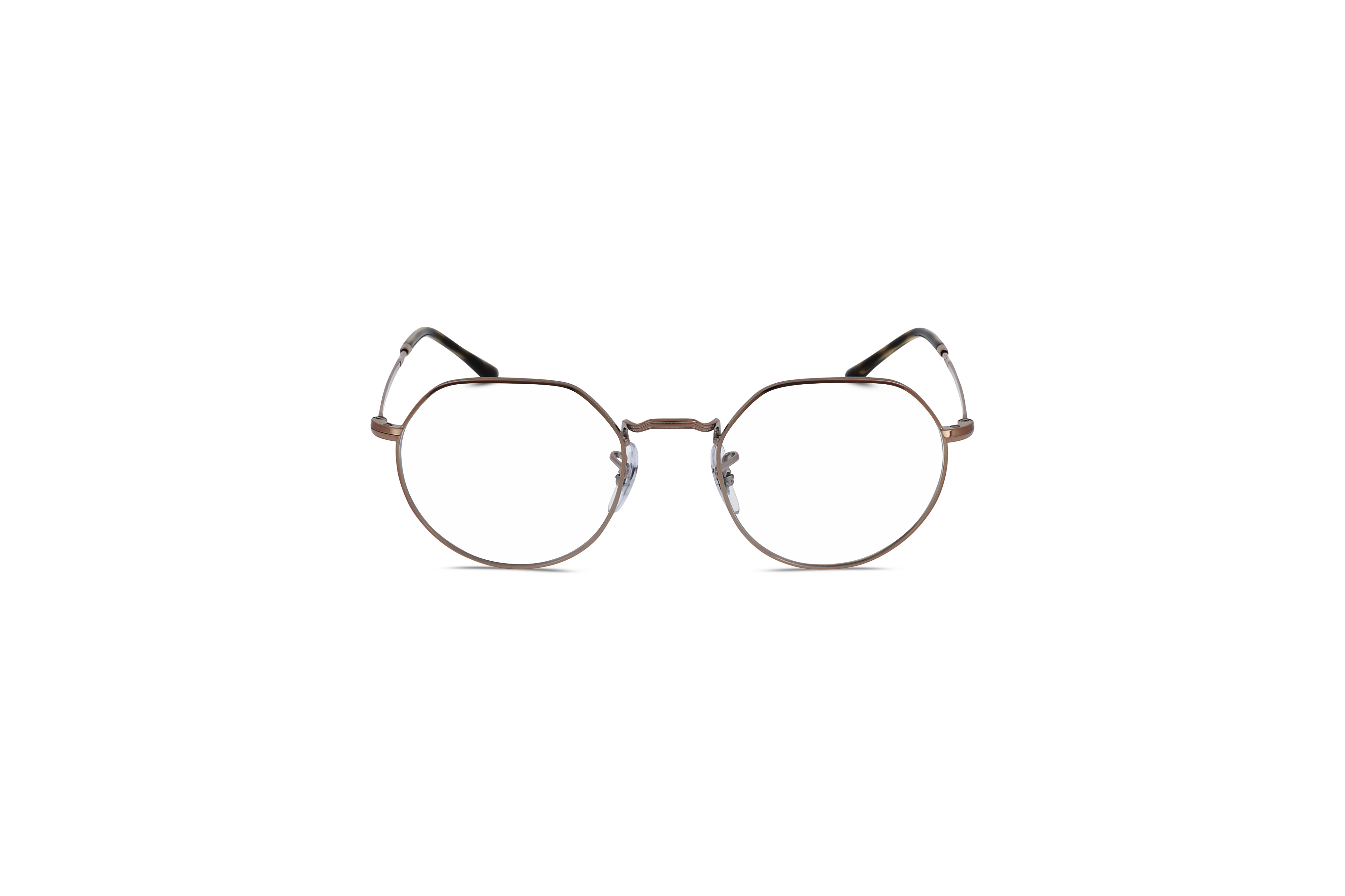 Die Brille Ray-Ban RX6465 in Gold auf weißem Hintergrund in Frontalansicht.