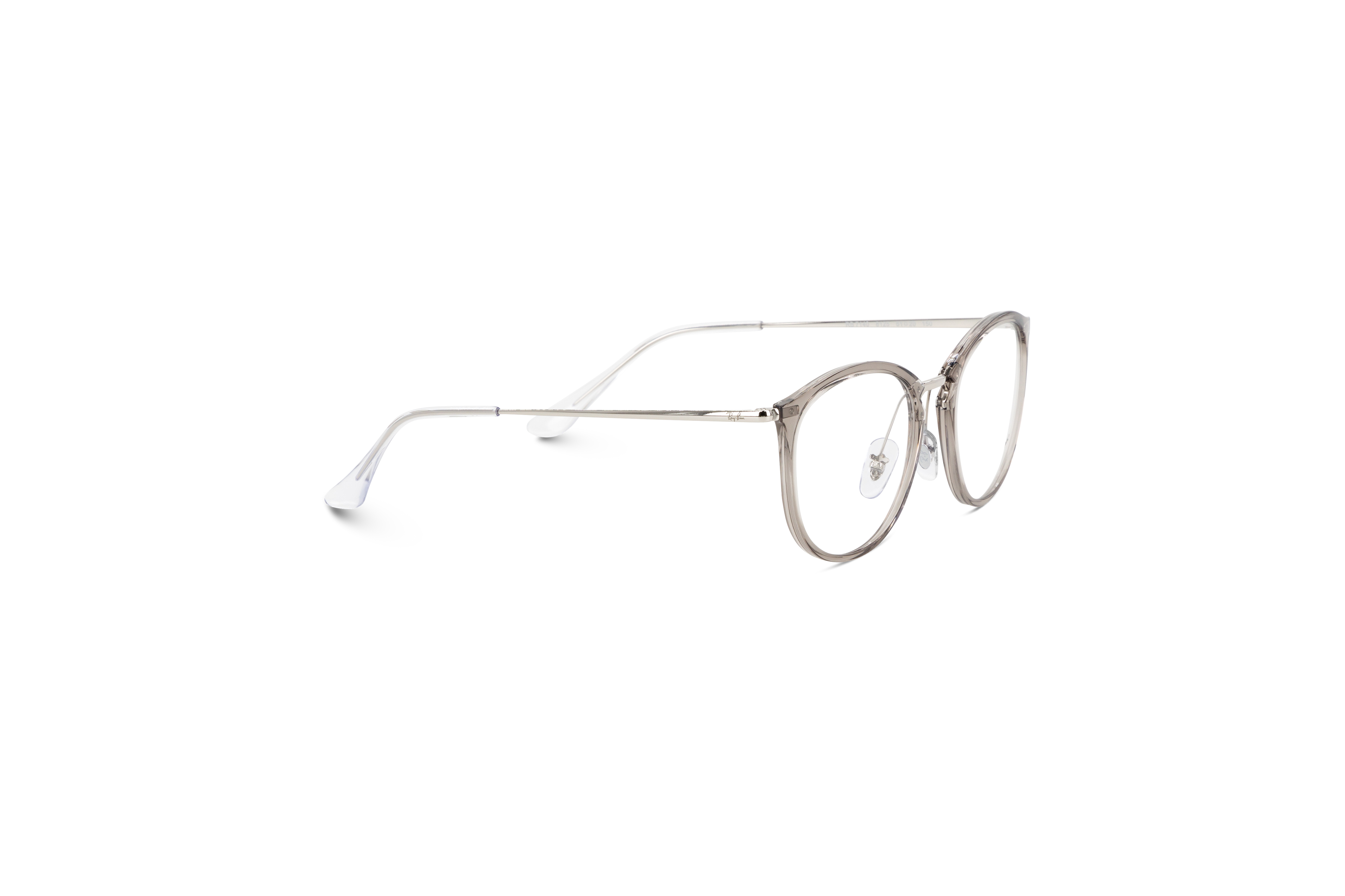 Die Brille Ray-Ban RX7140 in Transparent mit Seitenansicht.