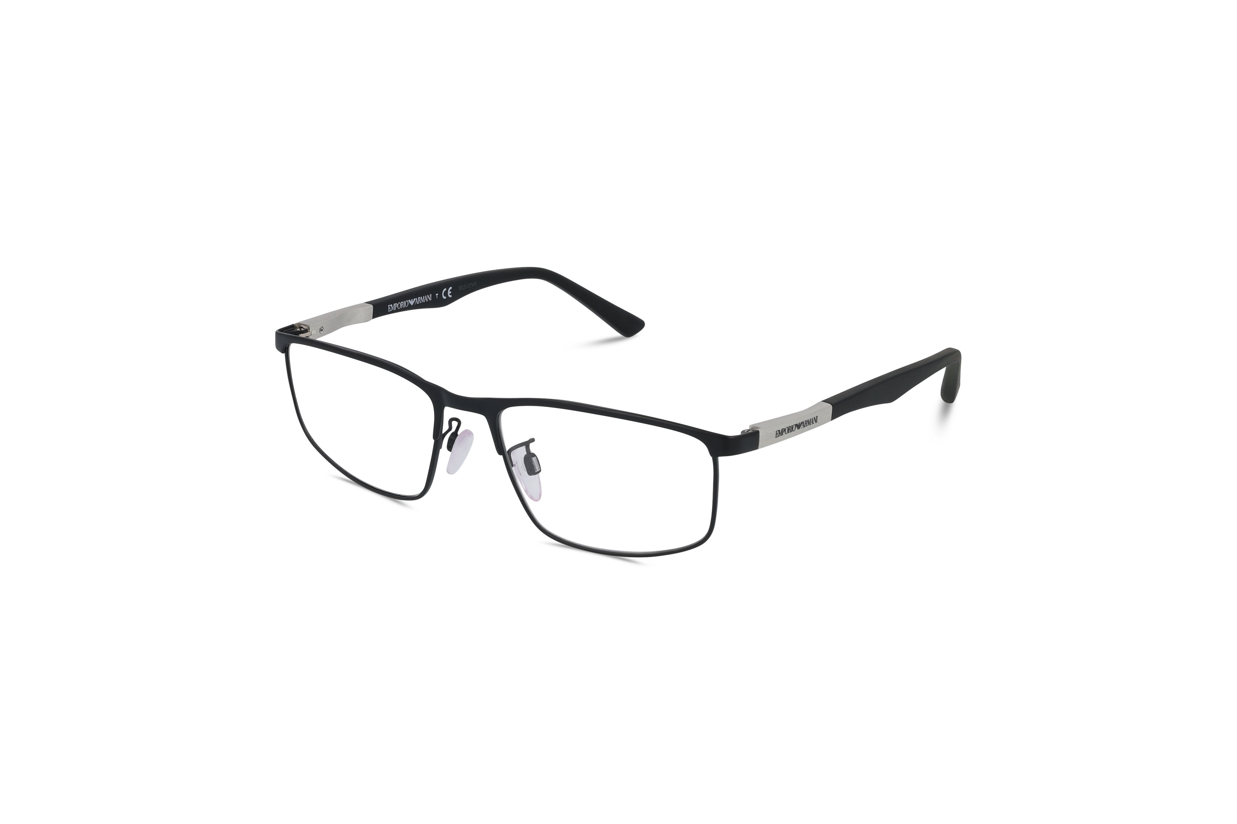 45° Ansicht der Brille Emporio Armani EA1131 in Schwarz auf weißem Hintergrund.
