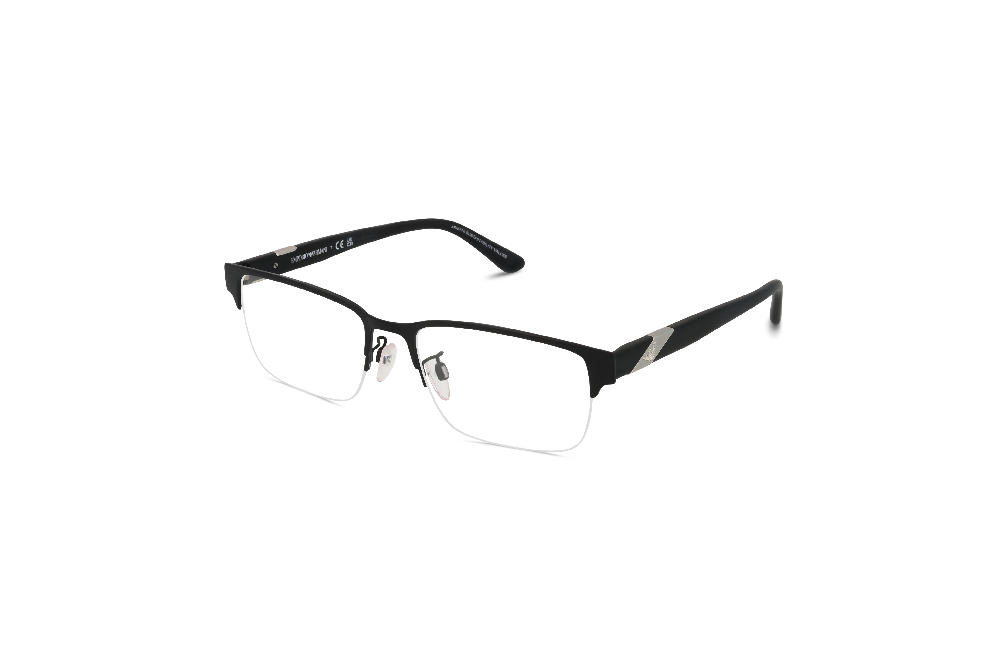 45° Ansicht der Brille Emporio Armani EA1129 in Schwarz auf weißem Hintergrund.