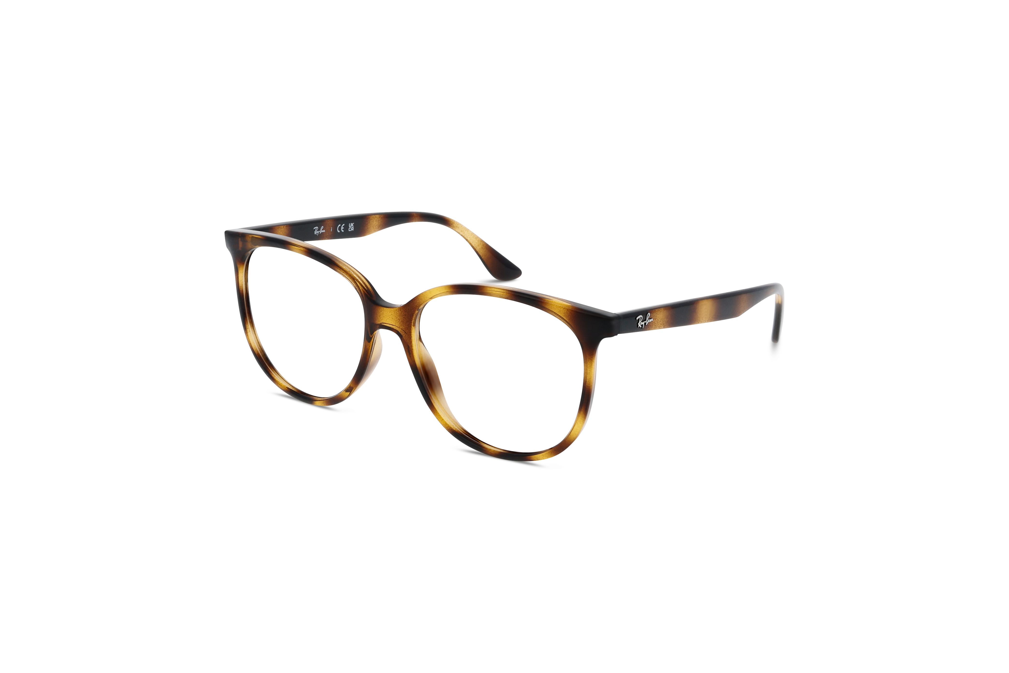 45° Ansicht der Brille Ray-Ban RX4378V in Havanna auf weißem Hintergrund.