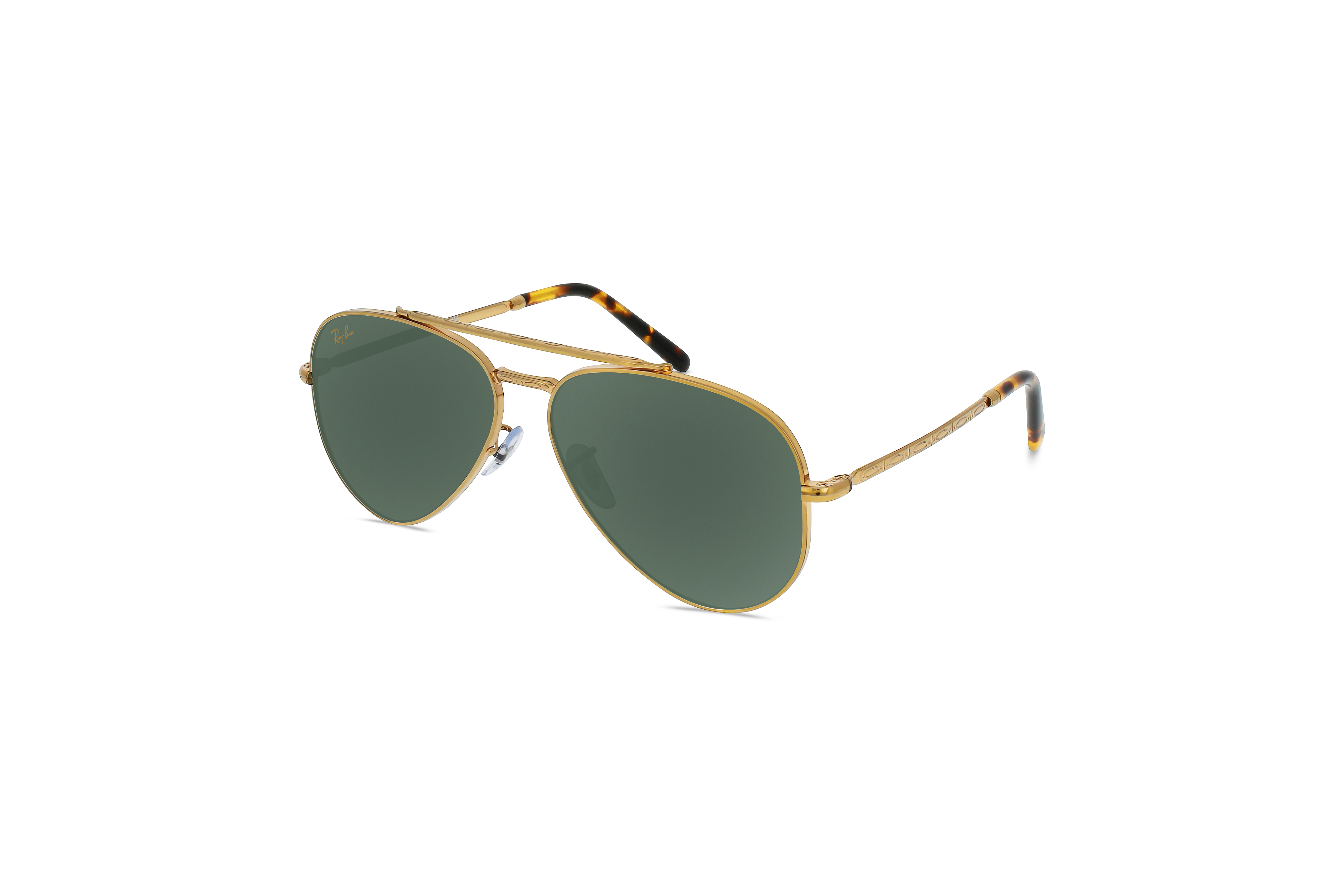 45° Ansicht der Sonnenbrille Ray-Ban RB3625 in Gold auf weißem Hintergrund.