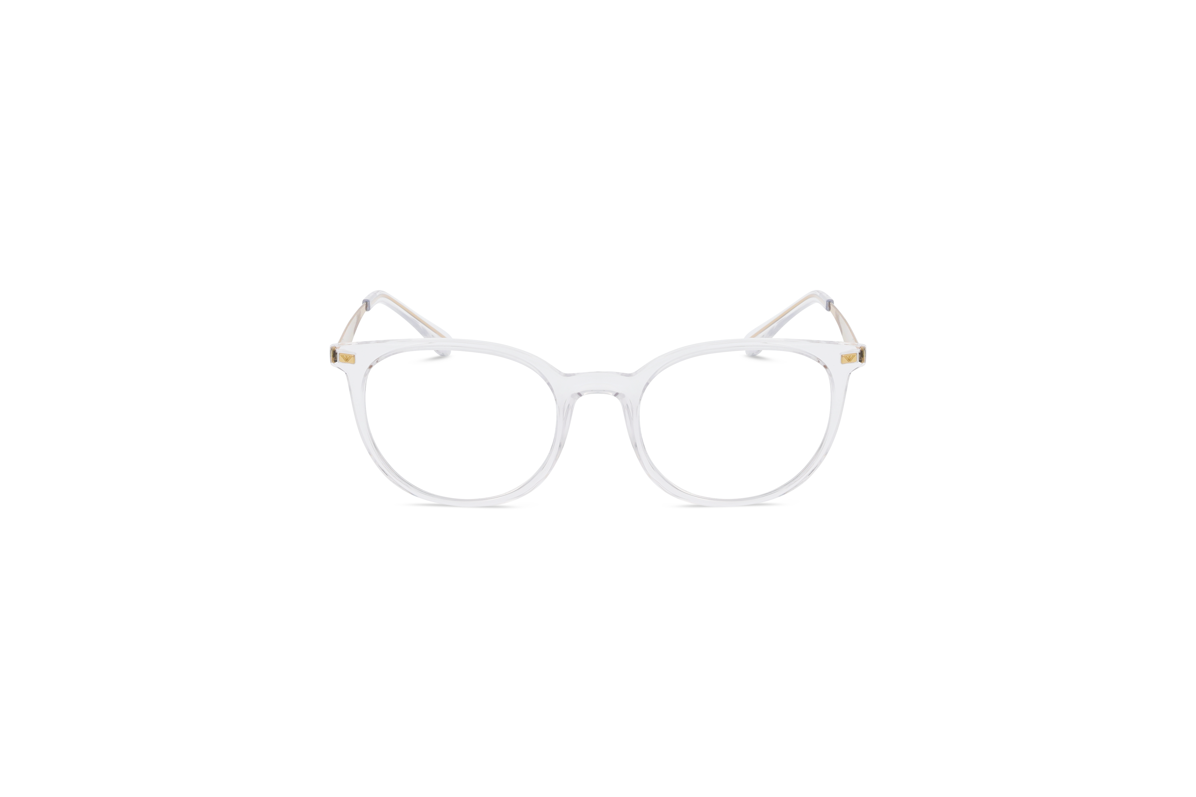 Die Brille Emporio Armani EA3168 in Transparent auf weißem Hintergrund in Frontalansicht.
