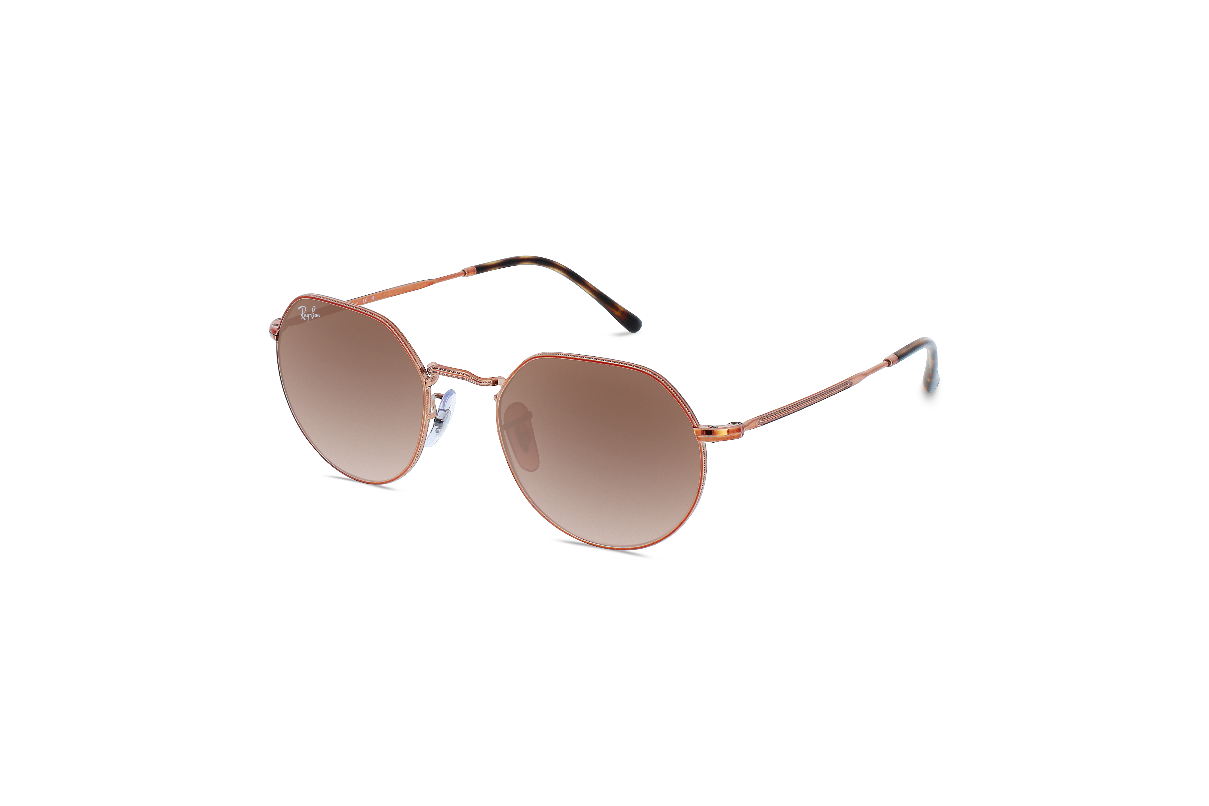 45° Ansicht der Sonnenbrille Ray-Ban RB3565 in Gold auf weißem Hintergrund.