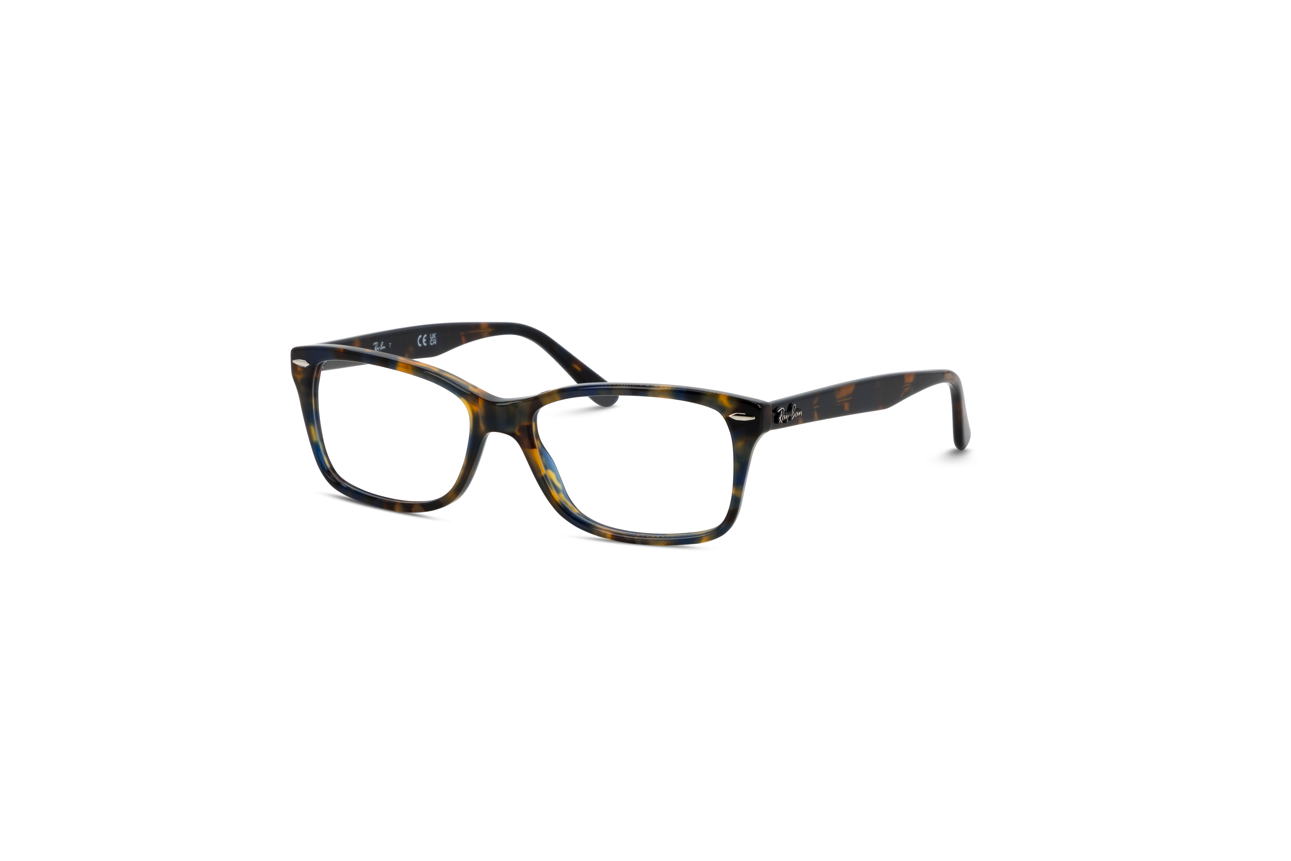 45° Ansicht der Brille Ray-Ban RX5428 in Havanna auf weißem Hintergrund.