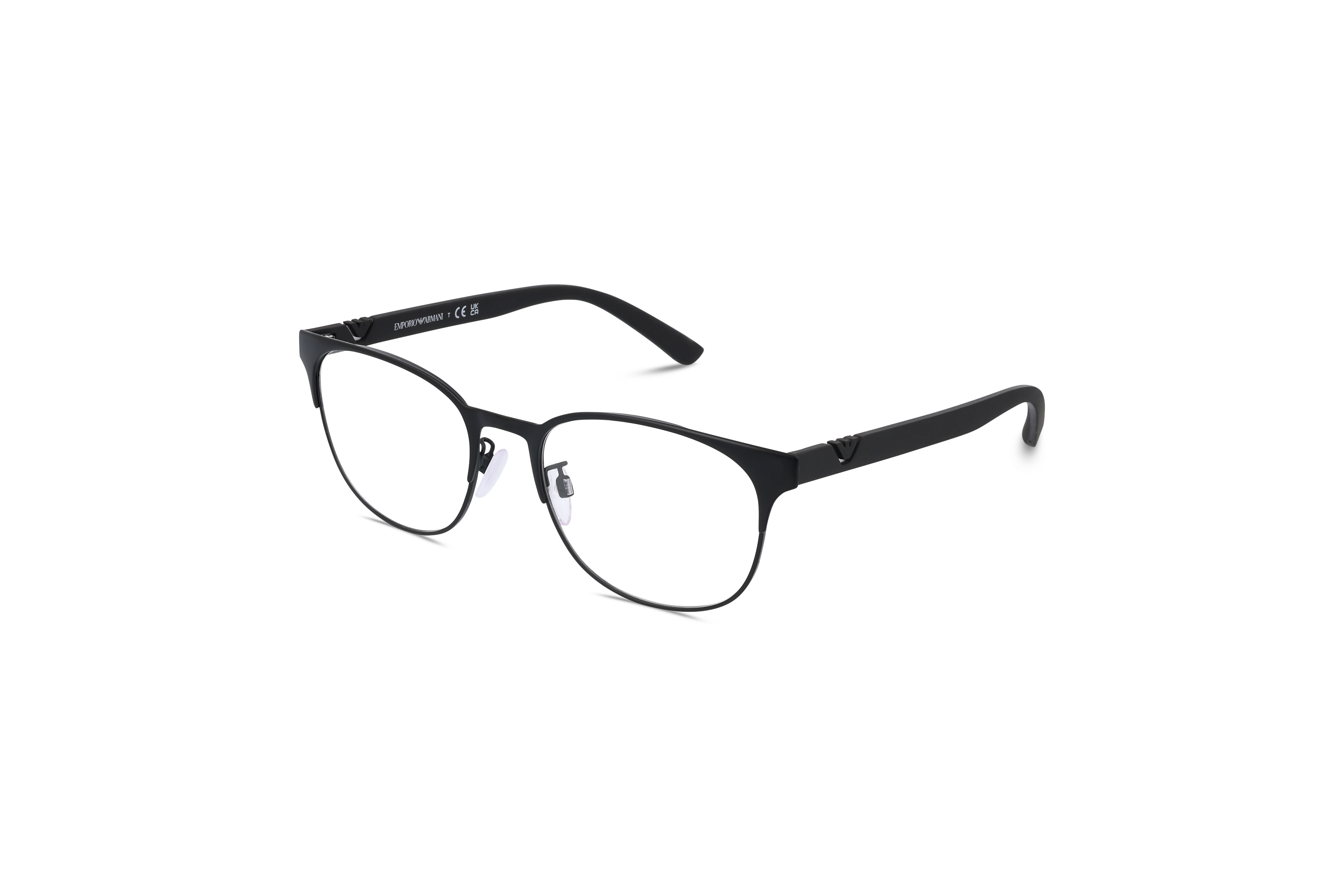 45° Ansicht der Brille Emporio Armani EA1139 in Schwarz auf weißem Hintergrund.