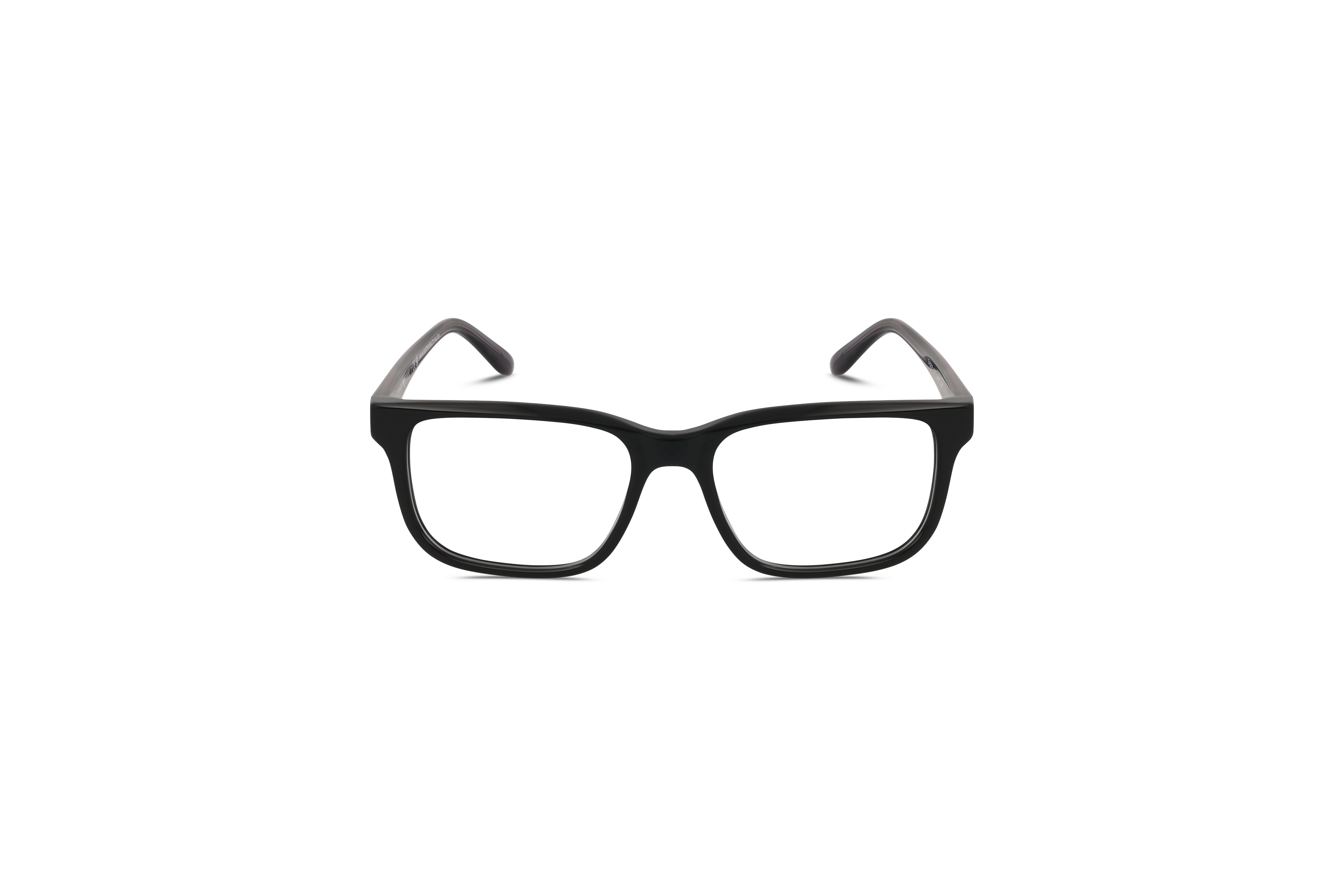 Die Brille Emporio Armani EA3218 in Schwarz auf weißem Hintergrund in Frontalansicht.