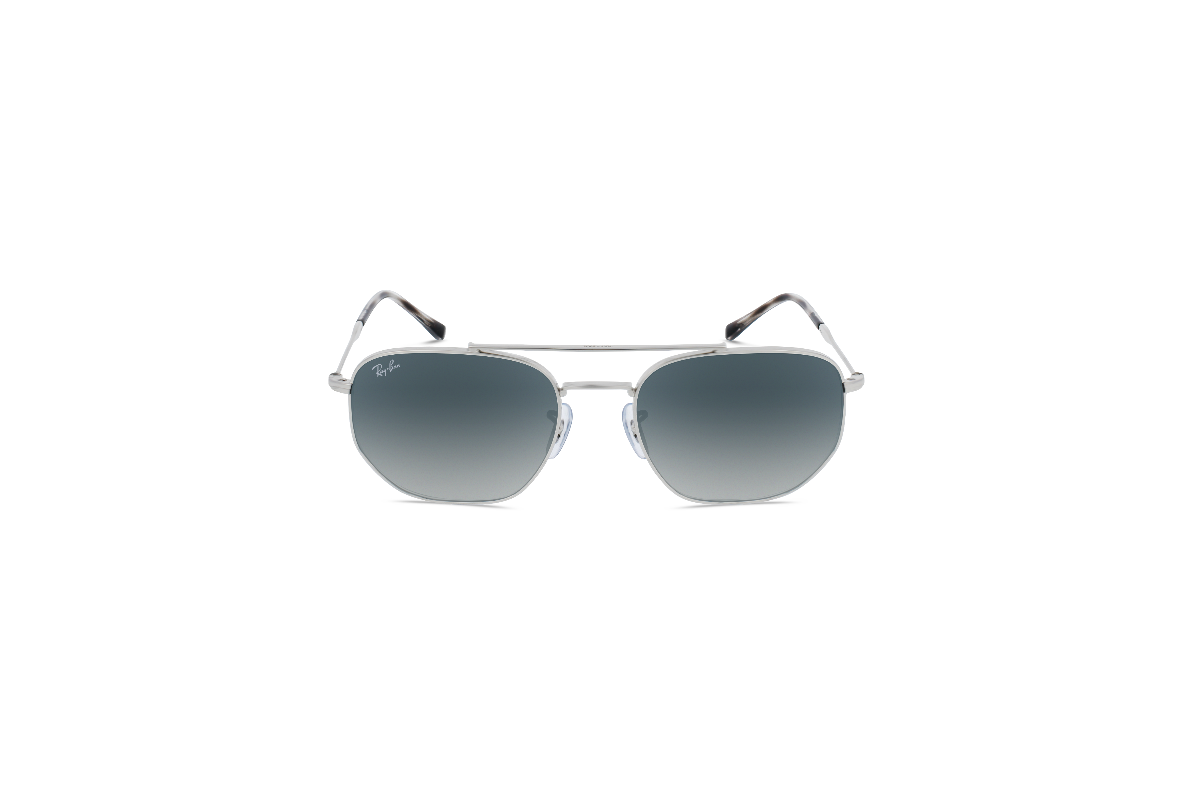 Die Sonnenbrille Ray-Ban RB3707 in Silber auf weißem Hintergrund in Frontalansicht.