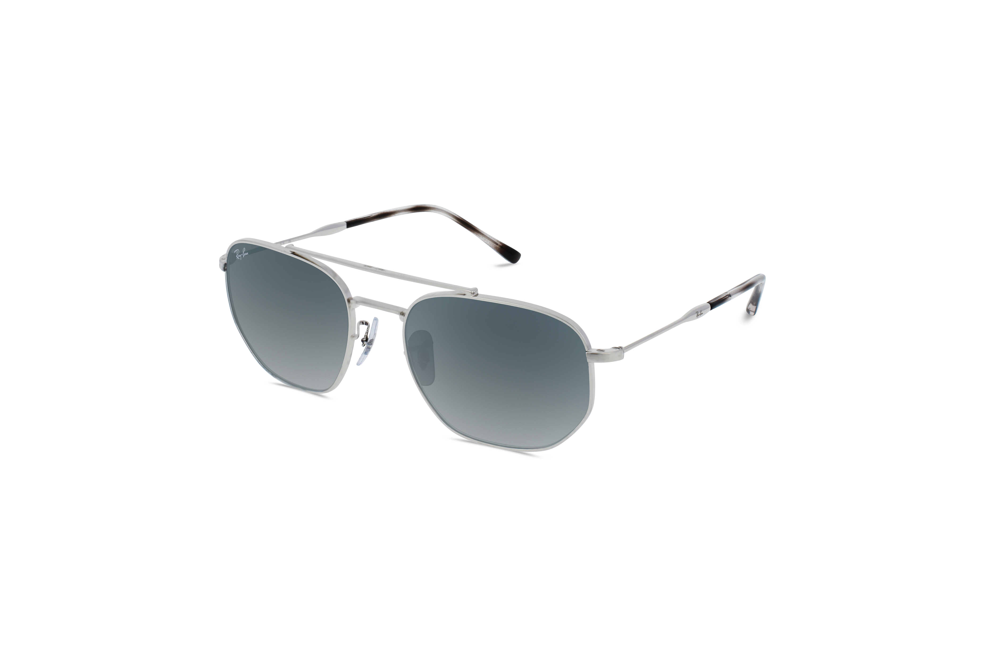 45° Ansicht der Sonnenbrille Ray-Ban RB3707 in Silber auf weißem Hintergrund.