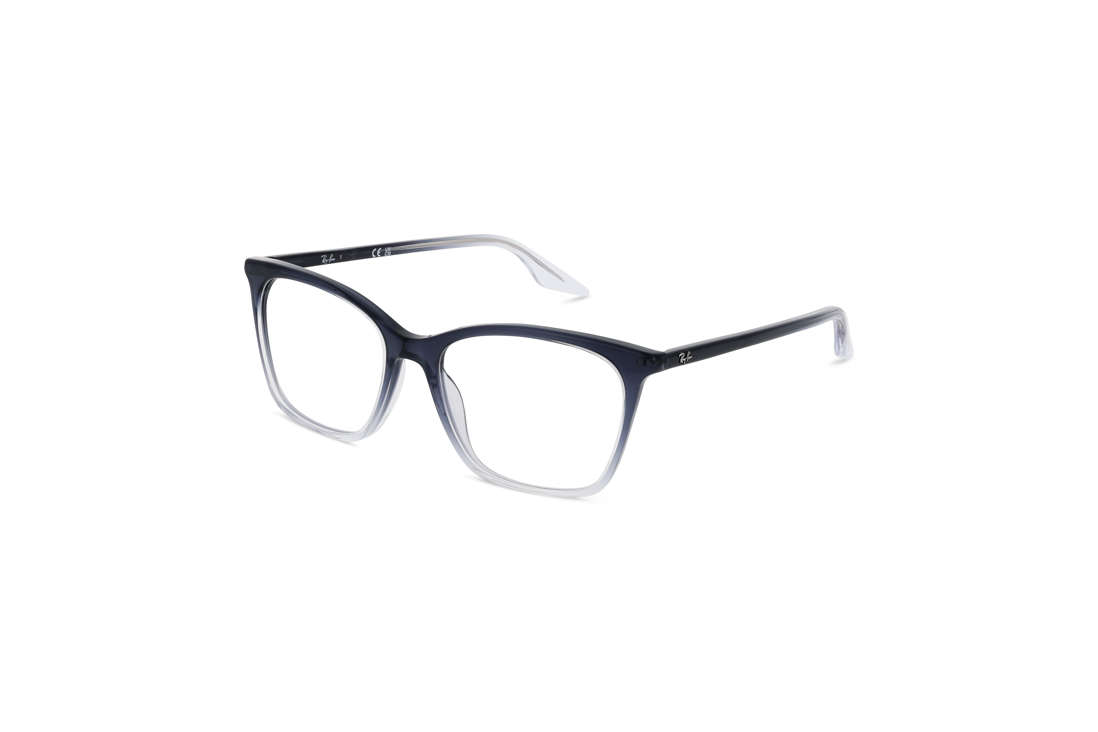 45° Ansicht der Brille Ray-Ban RX5422 in Grau auf weißem Hintergrund.