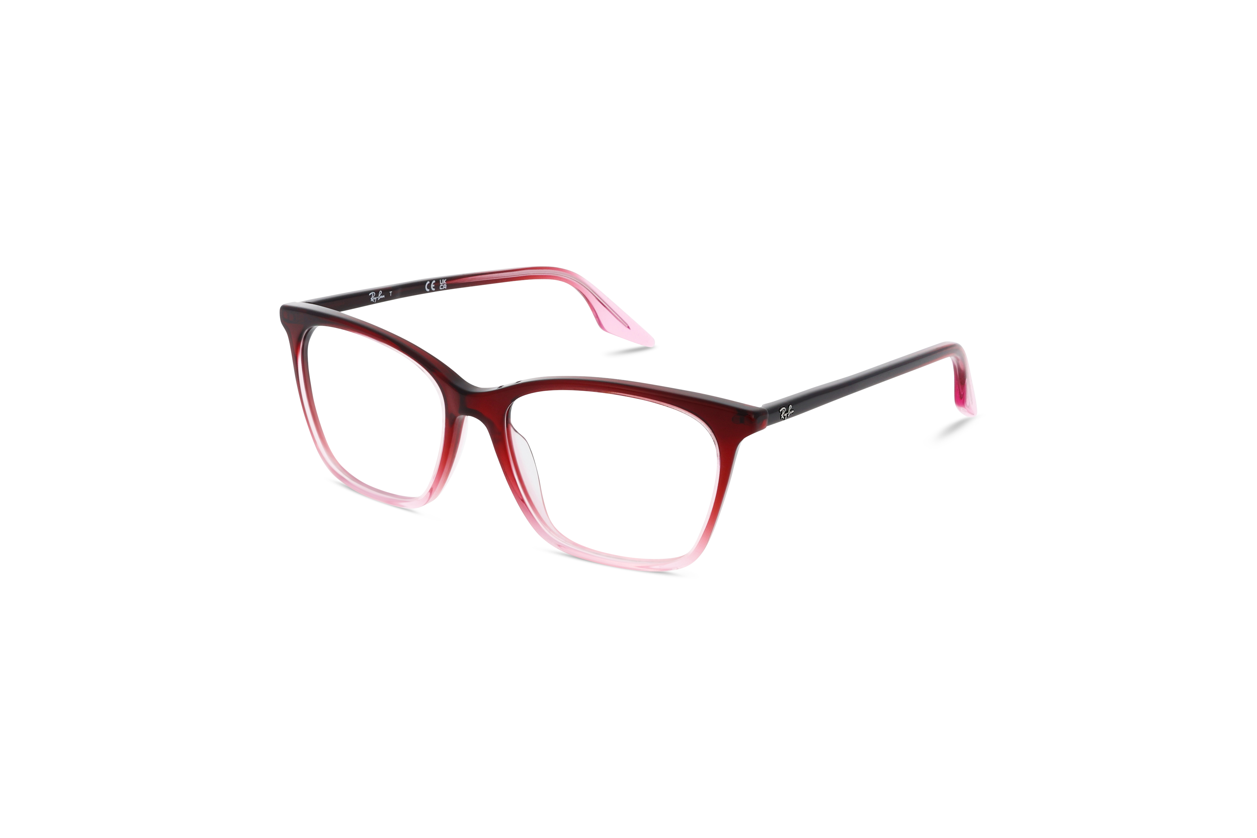 45° Ansicht der Brille Ray-Ban RX5422 in Pink auf weißem Hintergrund.
