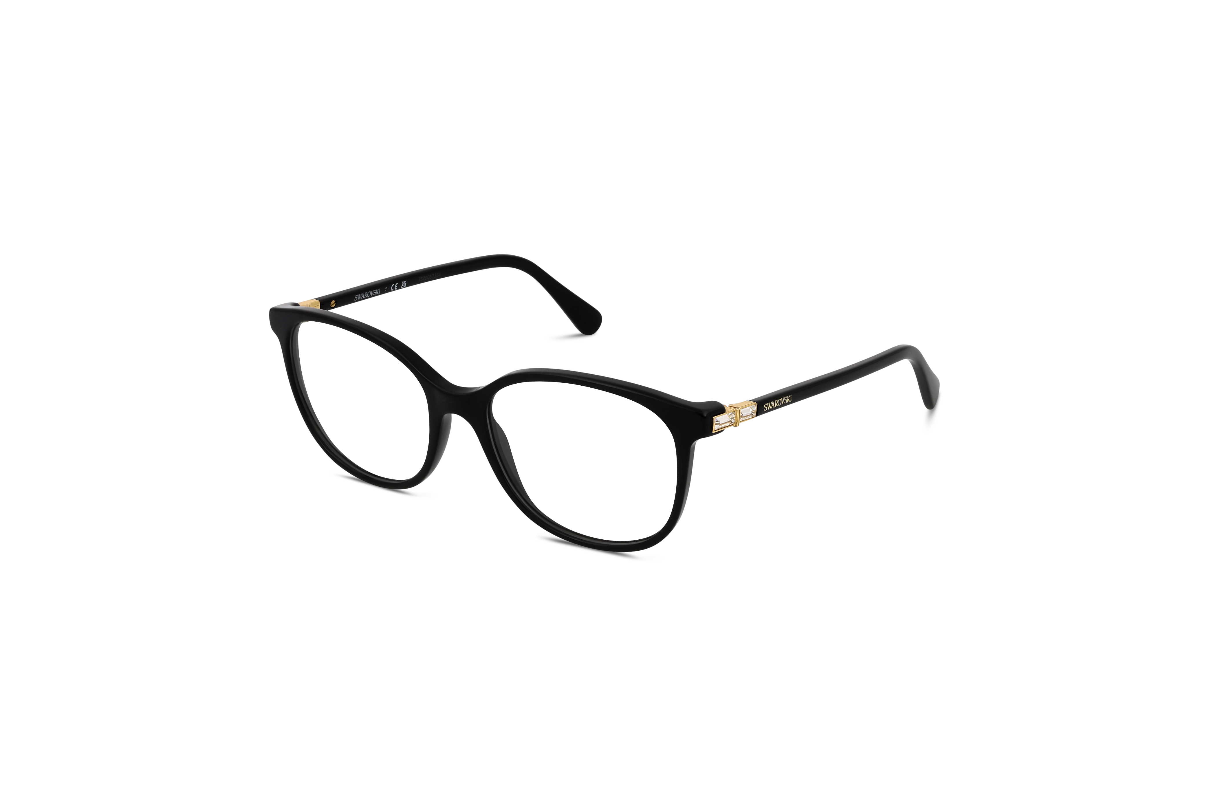 45° Ansicht der Brille Swarovski SK2002 in Schwarz auf weißem Hintergrund.