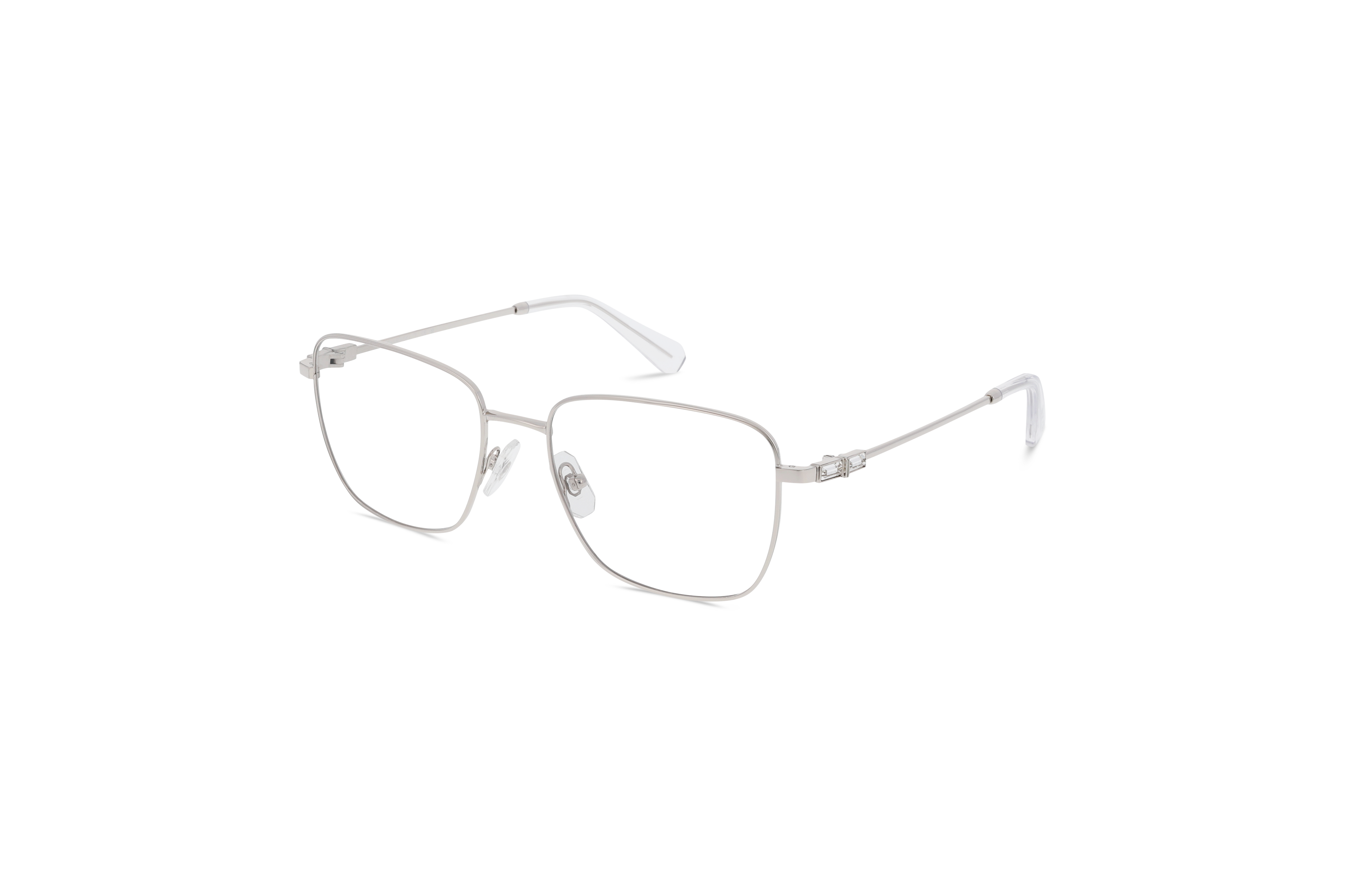 45° Ansicht der Brille Swarovski SK1003 in Silber auf weißem Hintergrund.
