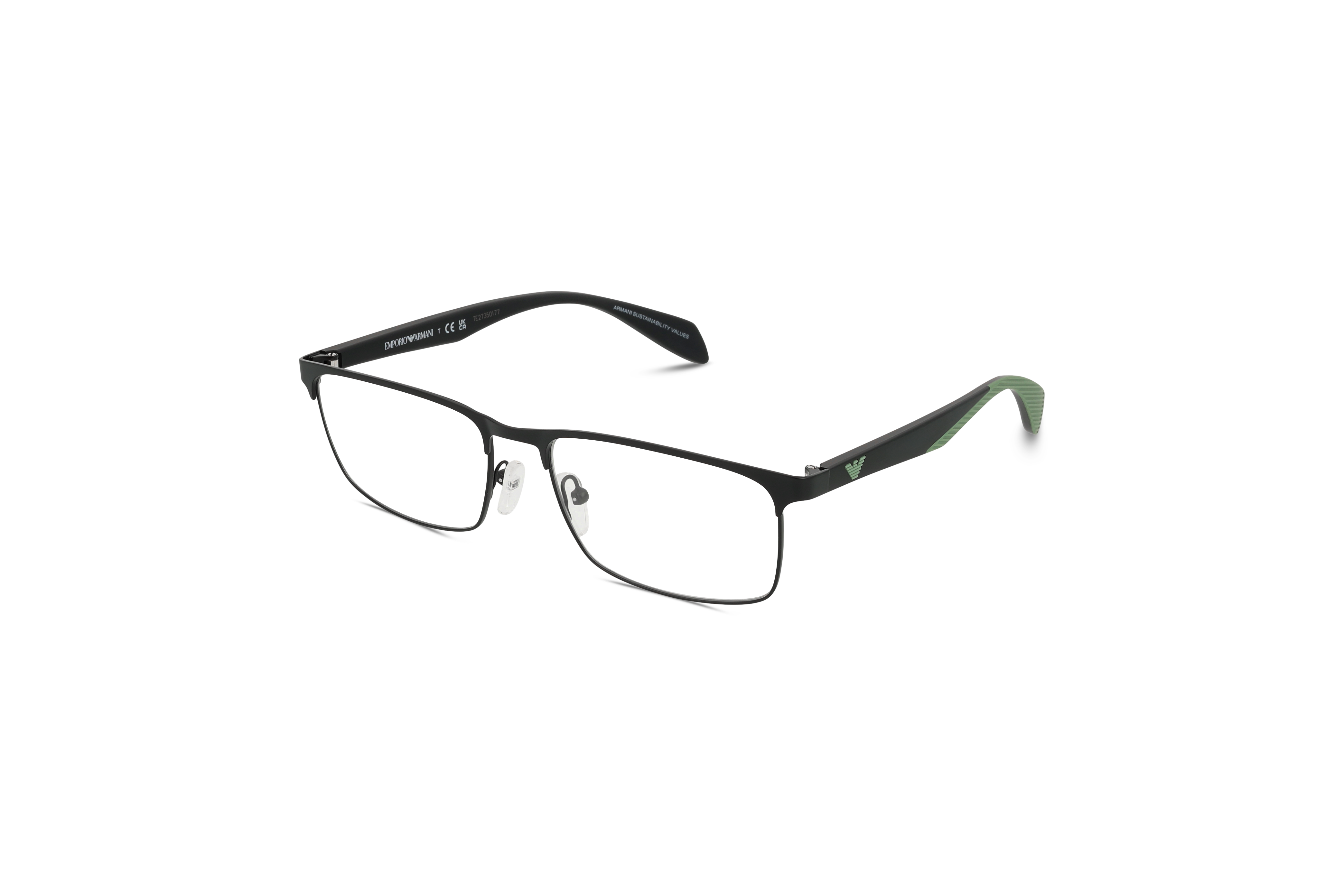45° Ansicht der Brille Emporio Armani EA1149 in Schwarz auf weißem Hintergrund.