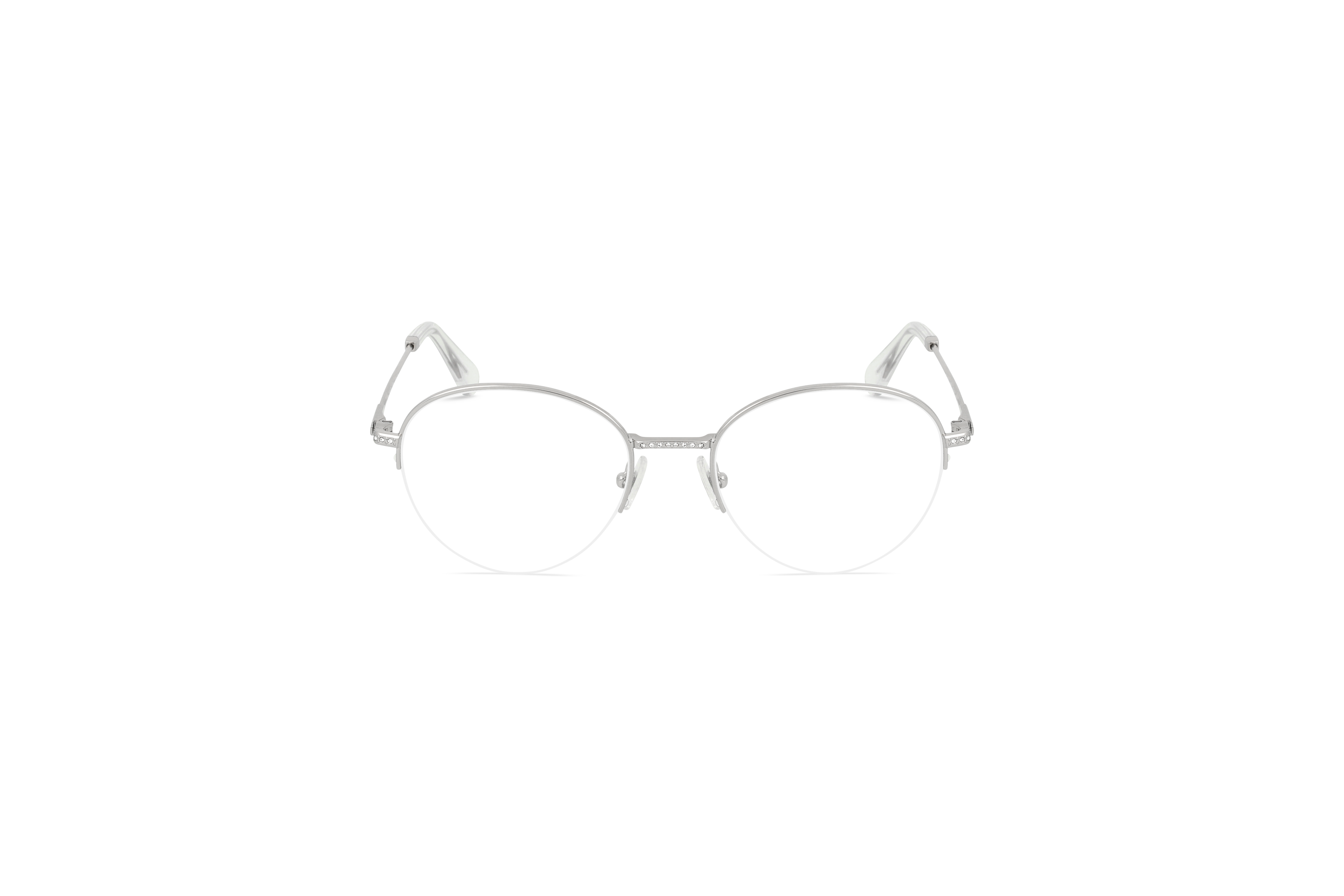 Die Brille Swarovski SK1004 in Silber auf weißem Hintergrund in Frontalansicht.