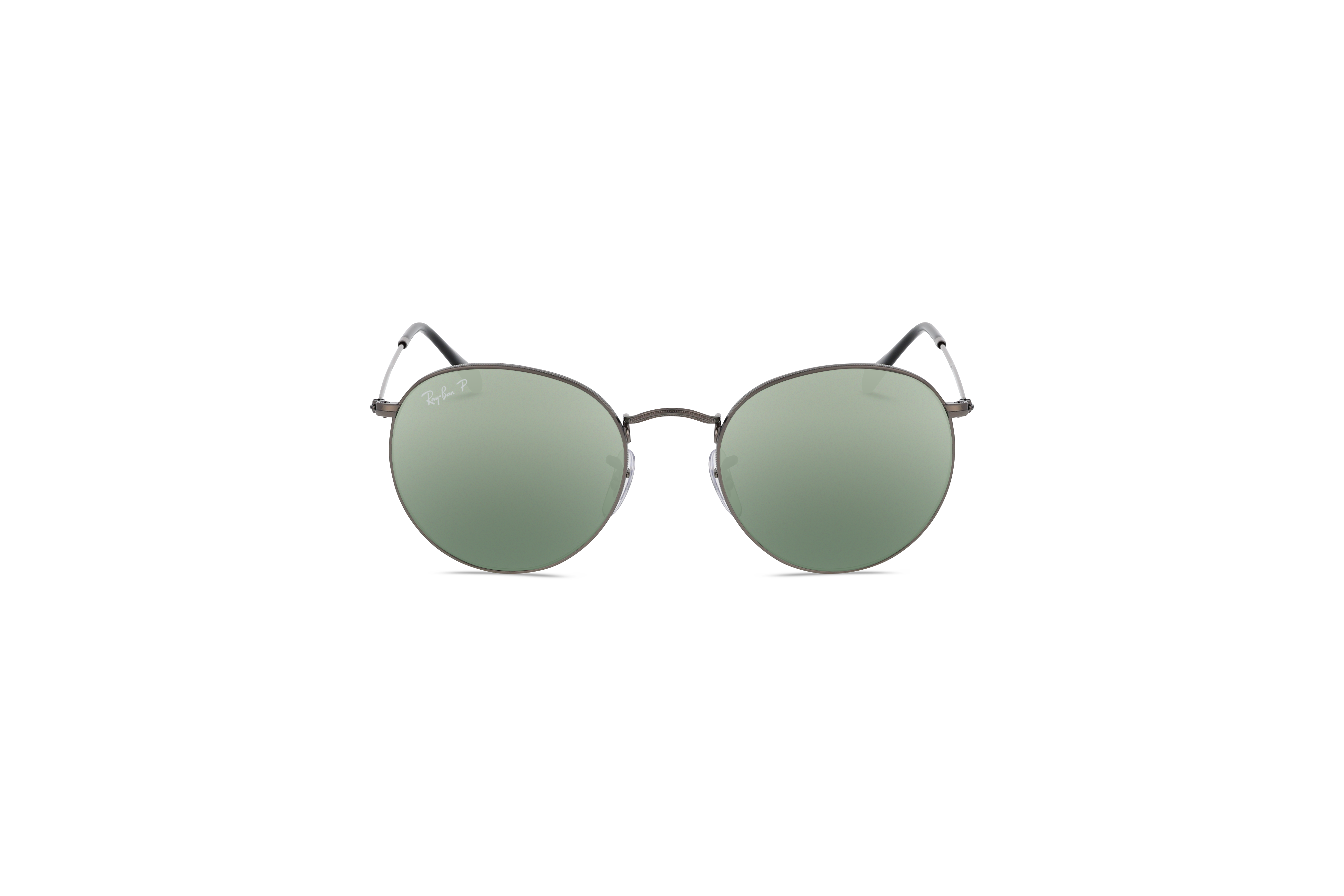 Die Sonnenbrille Ray-Ban RB3447 in Metallisch auf weißem Hintergrund in Frontalansicht.